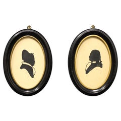 Antique Framed Silhouette Portraits of a Couple - Pair