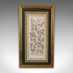 Antique Framed Silk Panel, Oriental, Embroidered, Decorative, 100 Children, 1900