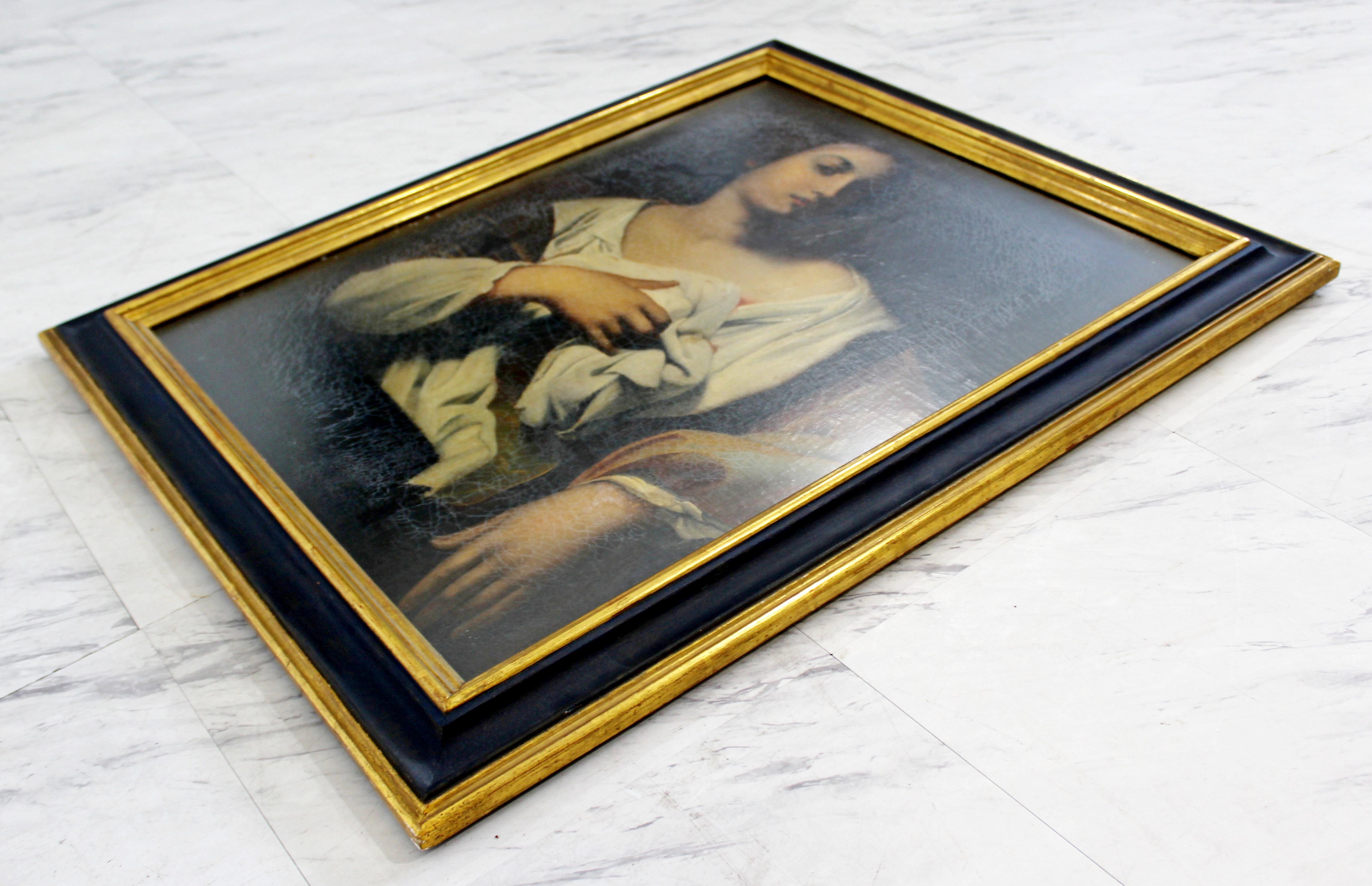 Unknown Antique Framed St. Agnes the Martyr Oil Painting 14th or 15th Century Portrait