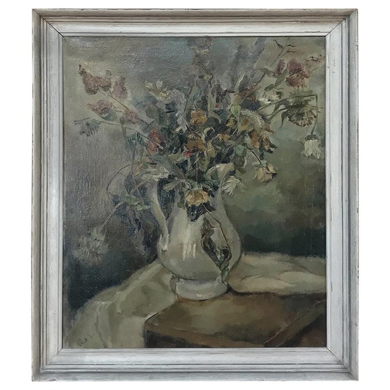 Antique Framed Still Life Oil Painting on Canvas For Sale at 1stdibs