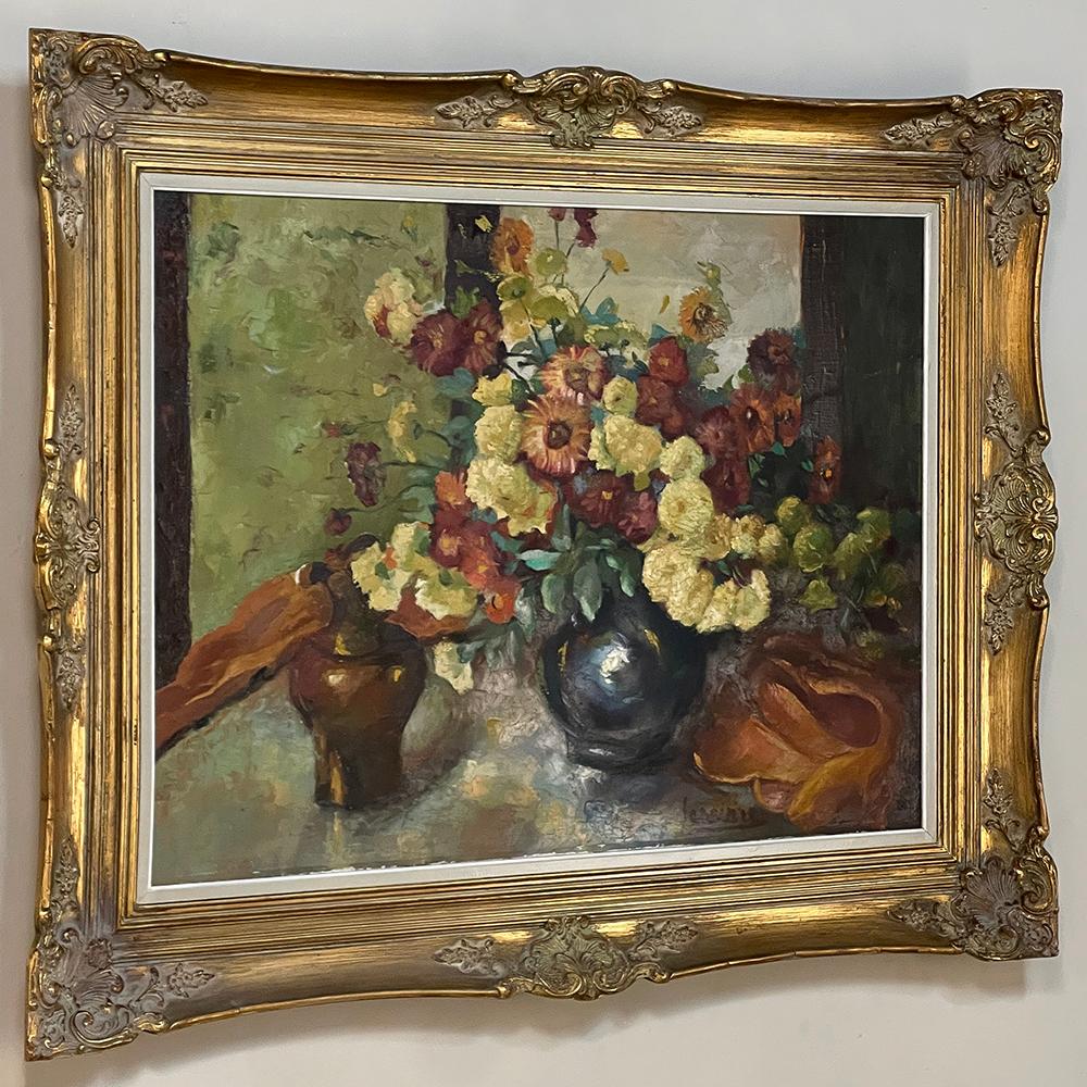 Expressionist Antique Framed Still Life Signed Oil Painting on Canvas For Sale