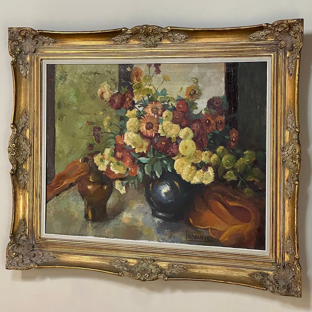 French Antique Framed Still Life Signed Oil Painting on Canvas For Sale