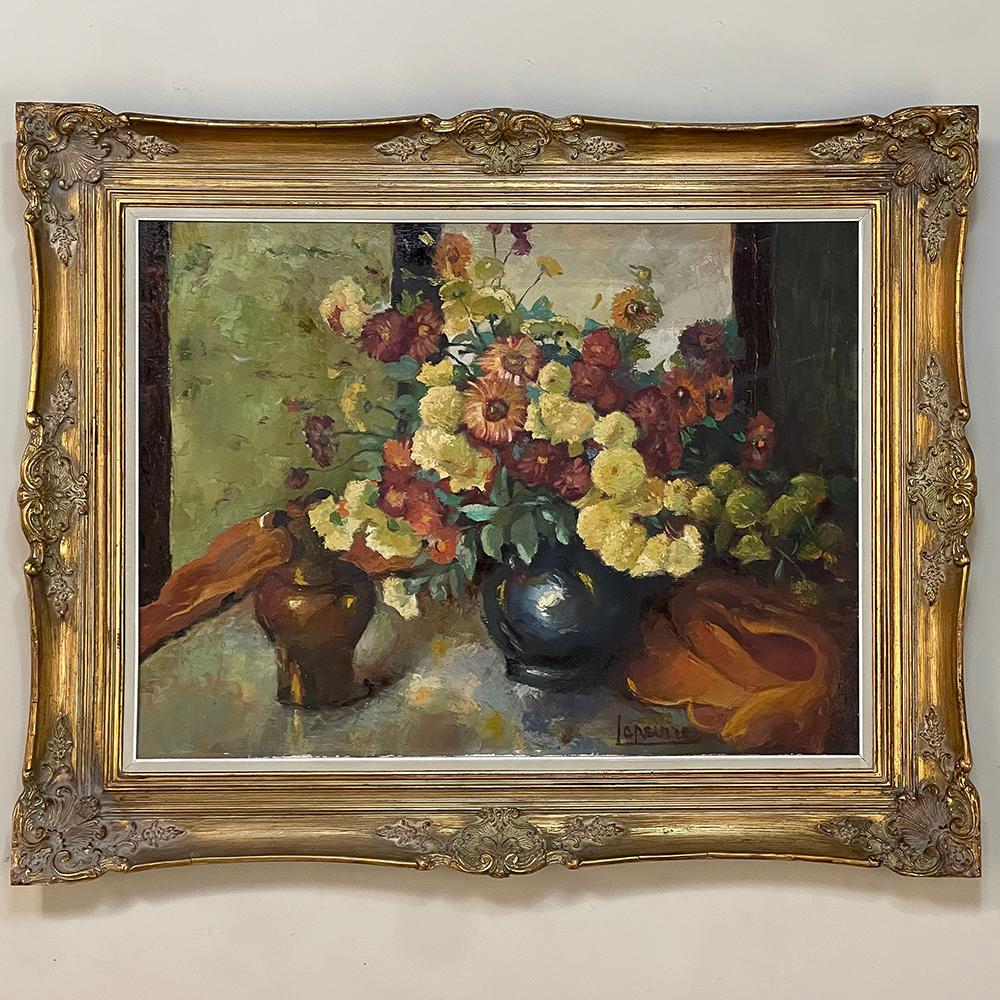 Hand-Painted Antique Framed Still Life Signed Oil Painting on Canvas For Sale