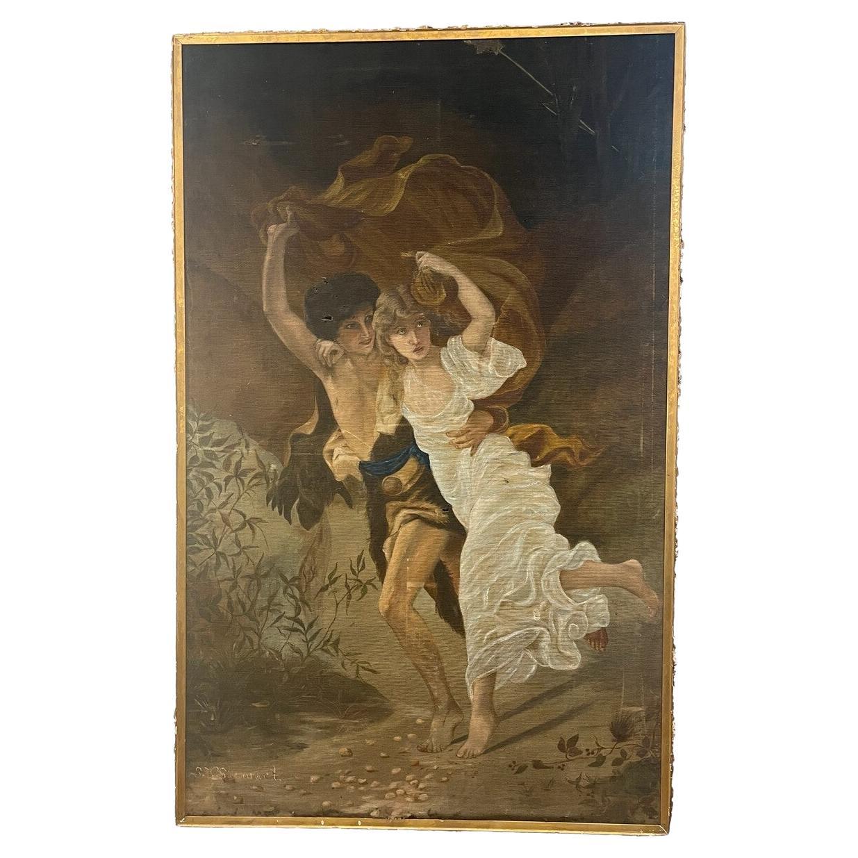 Antique Framed Oil Painting "The Storm" For Sale