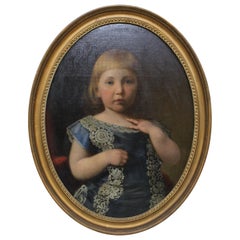Antiguo cuadro oval victoriano enmarcado con retrato de una joven
