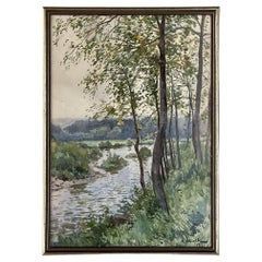 Antique Framed Watercolor by Xavier Wurth Dated 1917