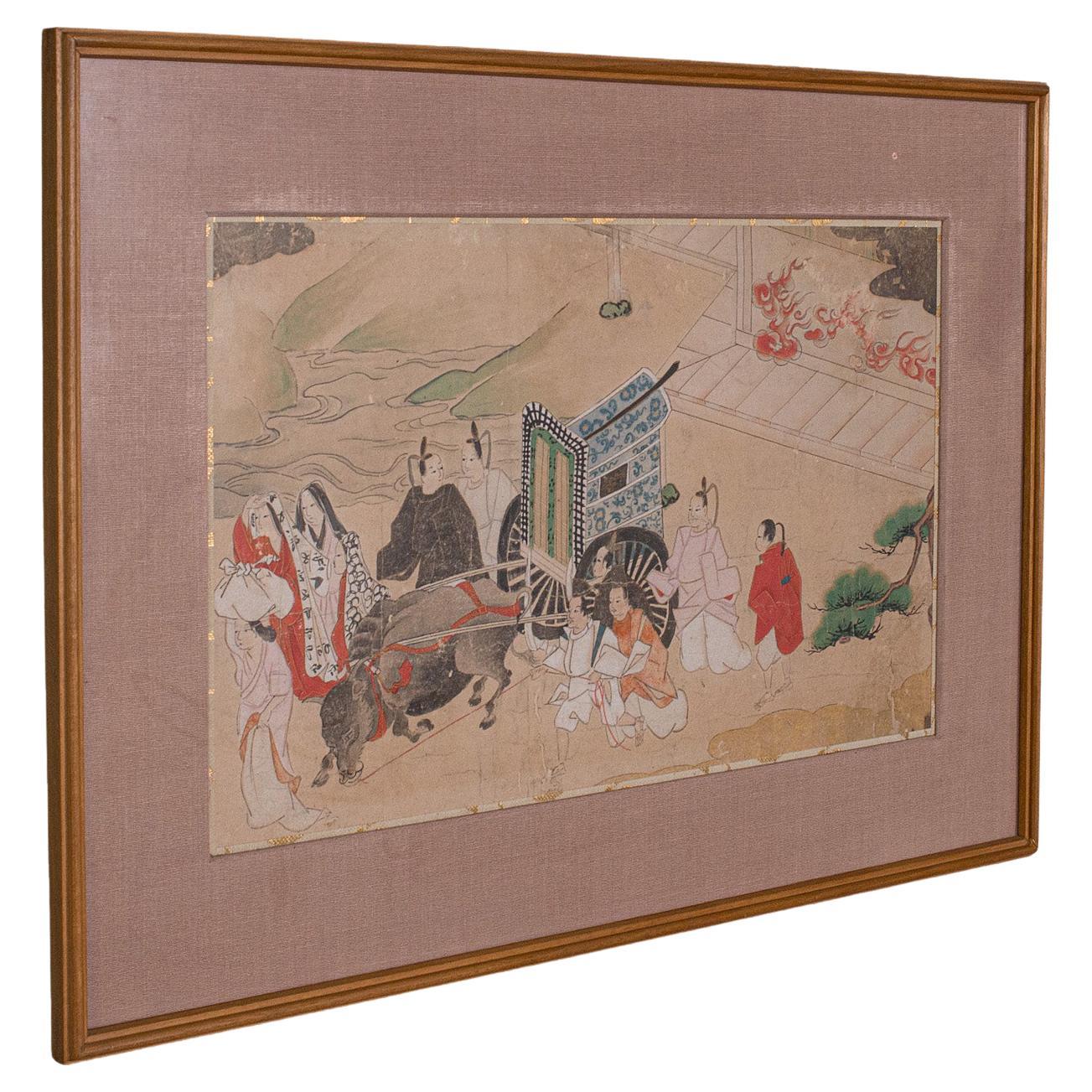 Antique Framed Woodblock Print, Japanese, After Heian, Art, Victorian, C.1900 For Sale