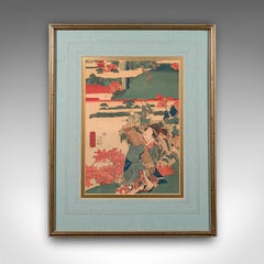 Antique Framed Woodblock Print, Japanese Art, Edo, Ukiyo-e, Kunisada, Victorian