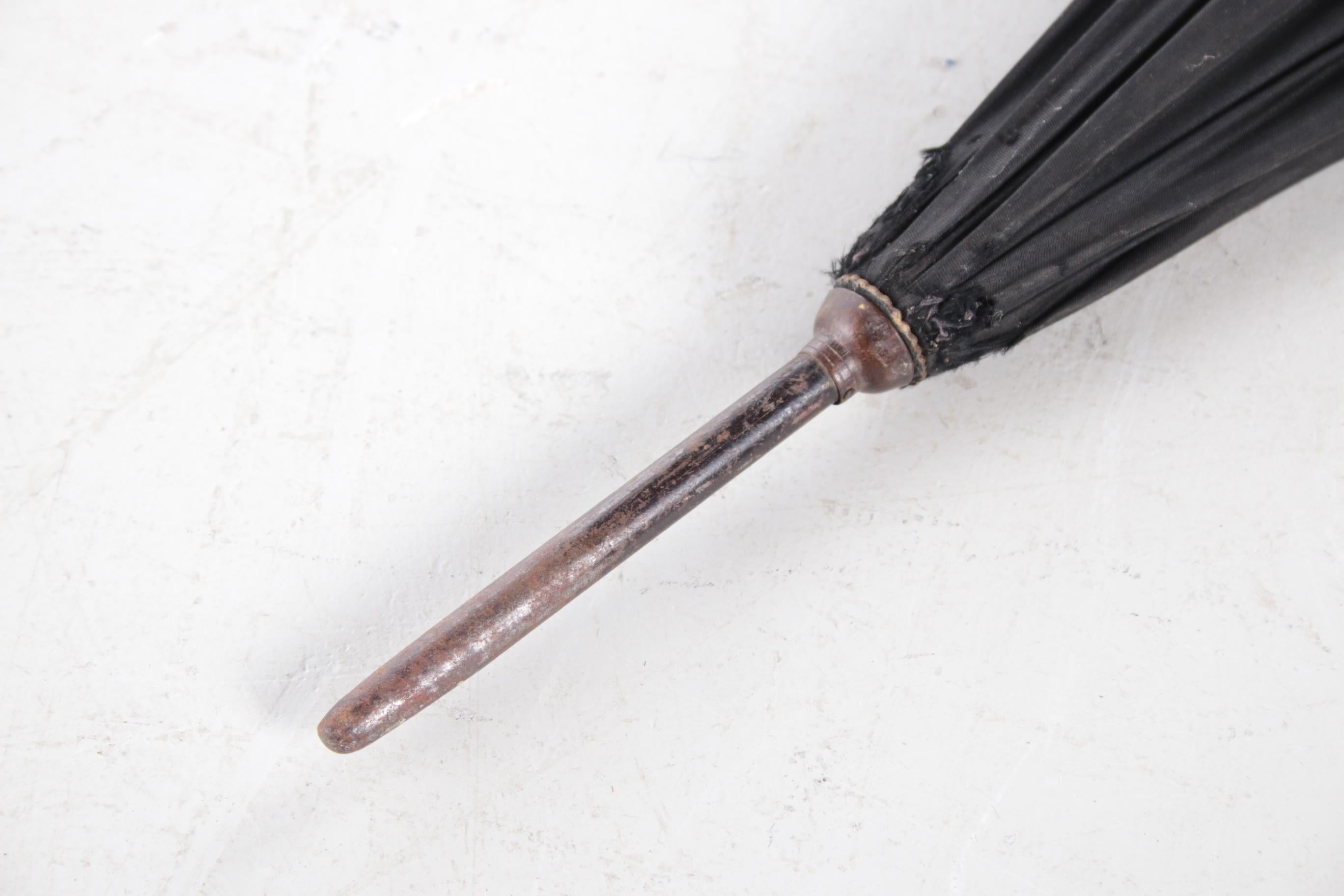 Antique France Black Silk Umbrella with France Silver Handle For Sale 10