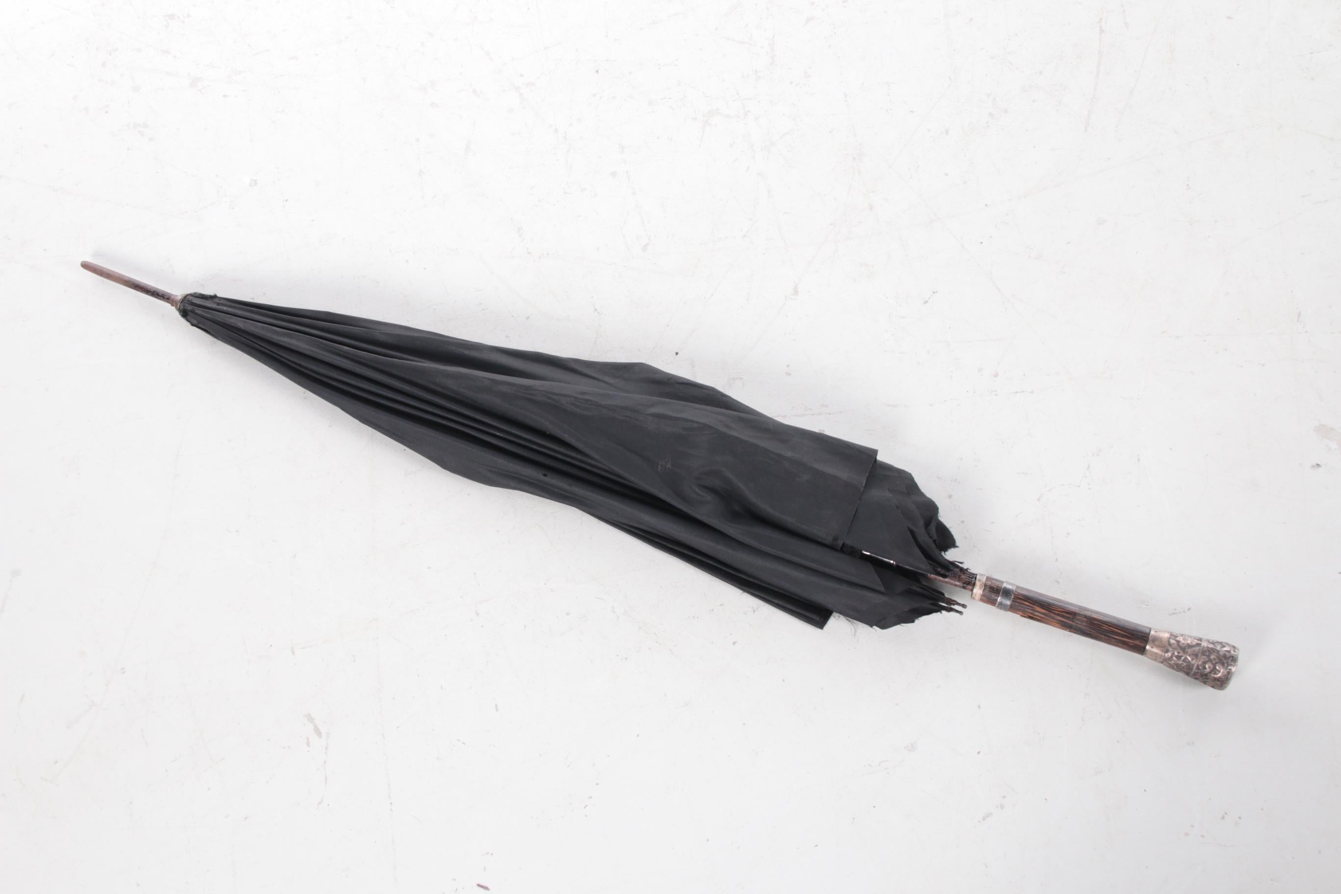 Antique France Black Silk Umbrella with France Silver Handle For Sale 11