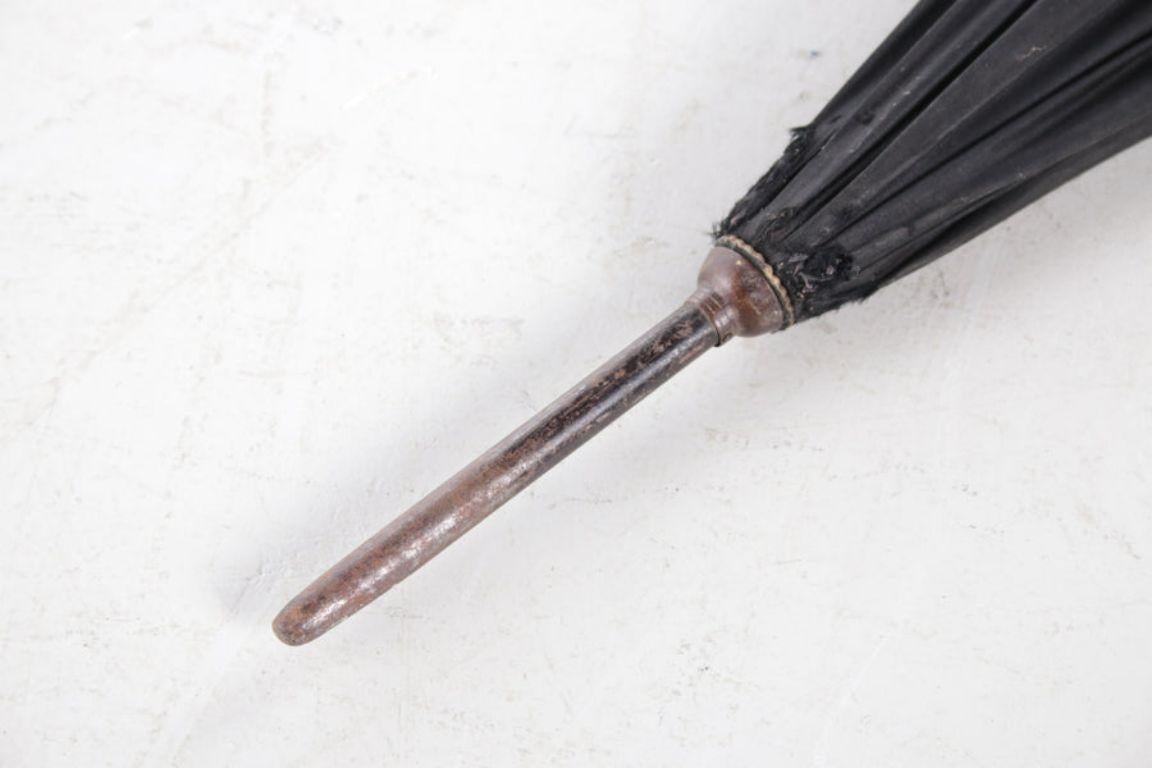 Romantic Antique France Black Silk Umbrella with France Silver Handle For Sale