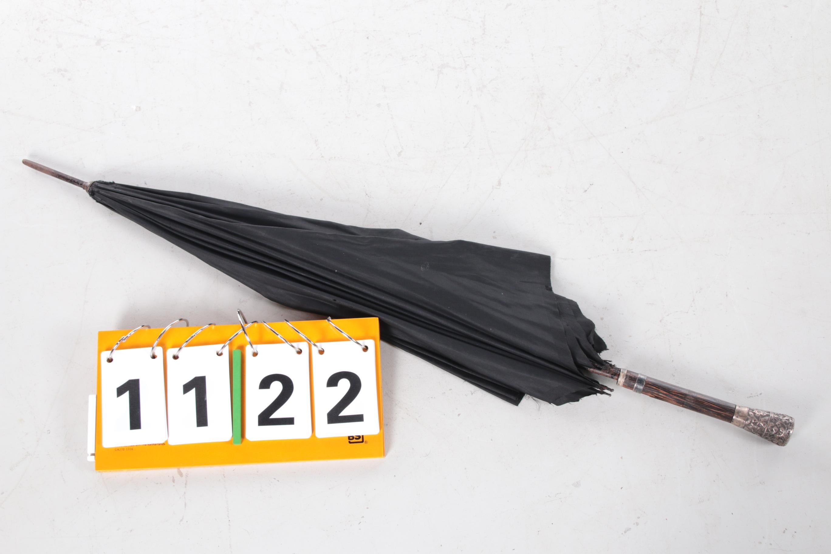 Antique France Black Silk Umbrella with France Silver Handle In Good Condition In Oirlo, LI