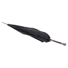 Antike Frankreich Schwarz Seide Umbrella mit Frankreich Silber Handle