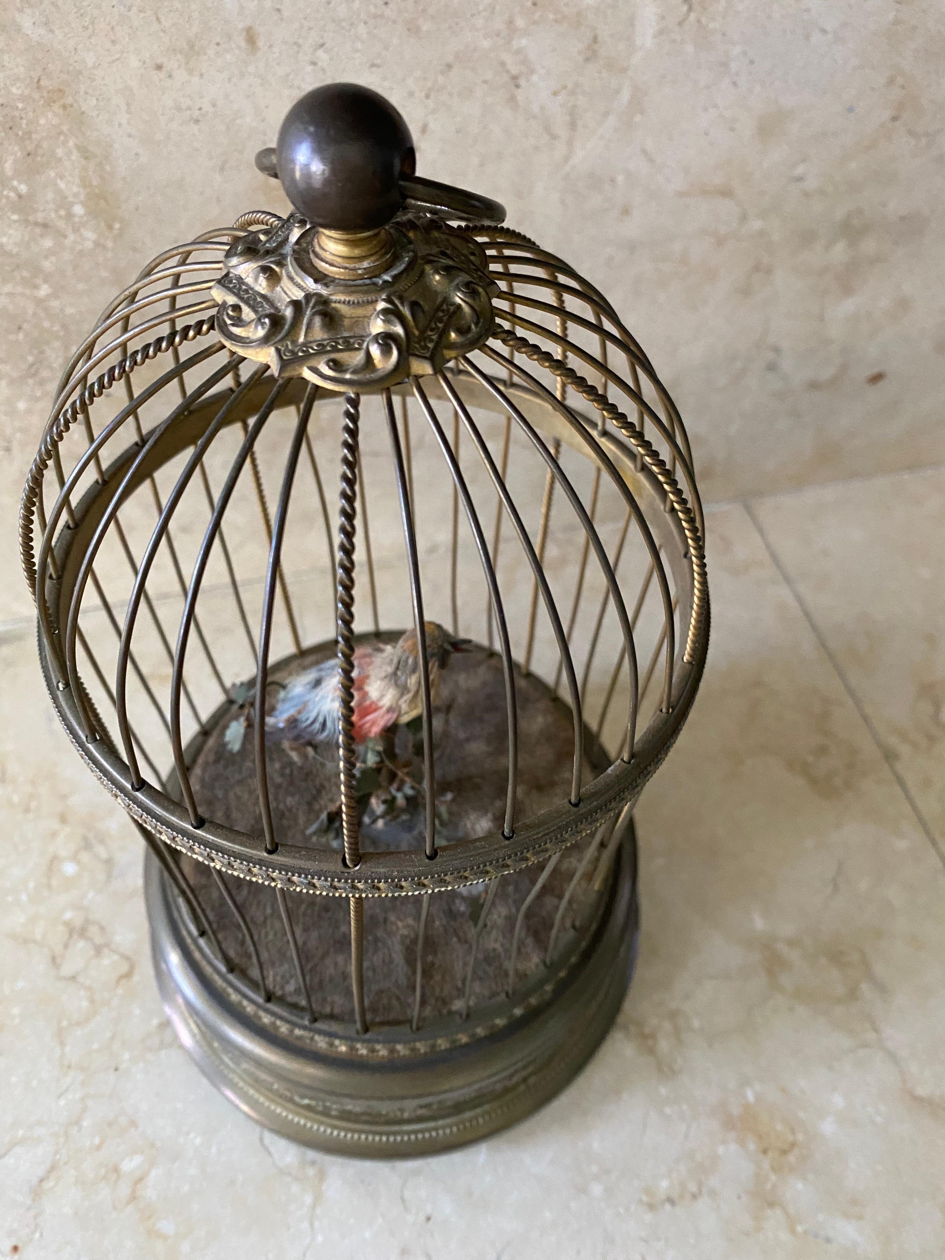 Antique France Brass Musical & Animated Birdcage 19th Century In Good Condition For Sale In Sarasota, FL