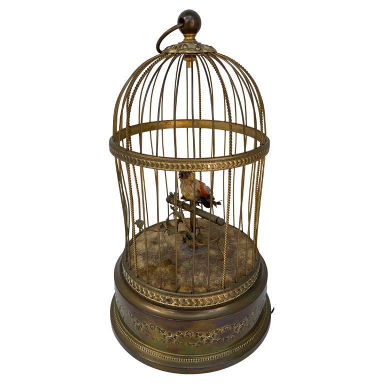 Antique France Brass Musical & Animated Birdcage 19th Century For Sale
