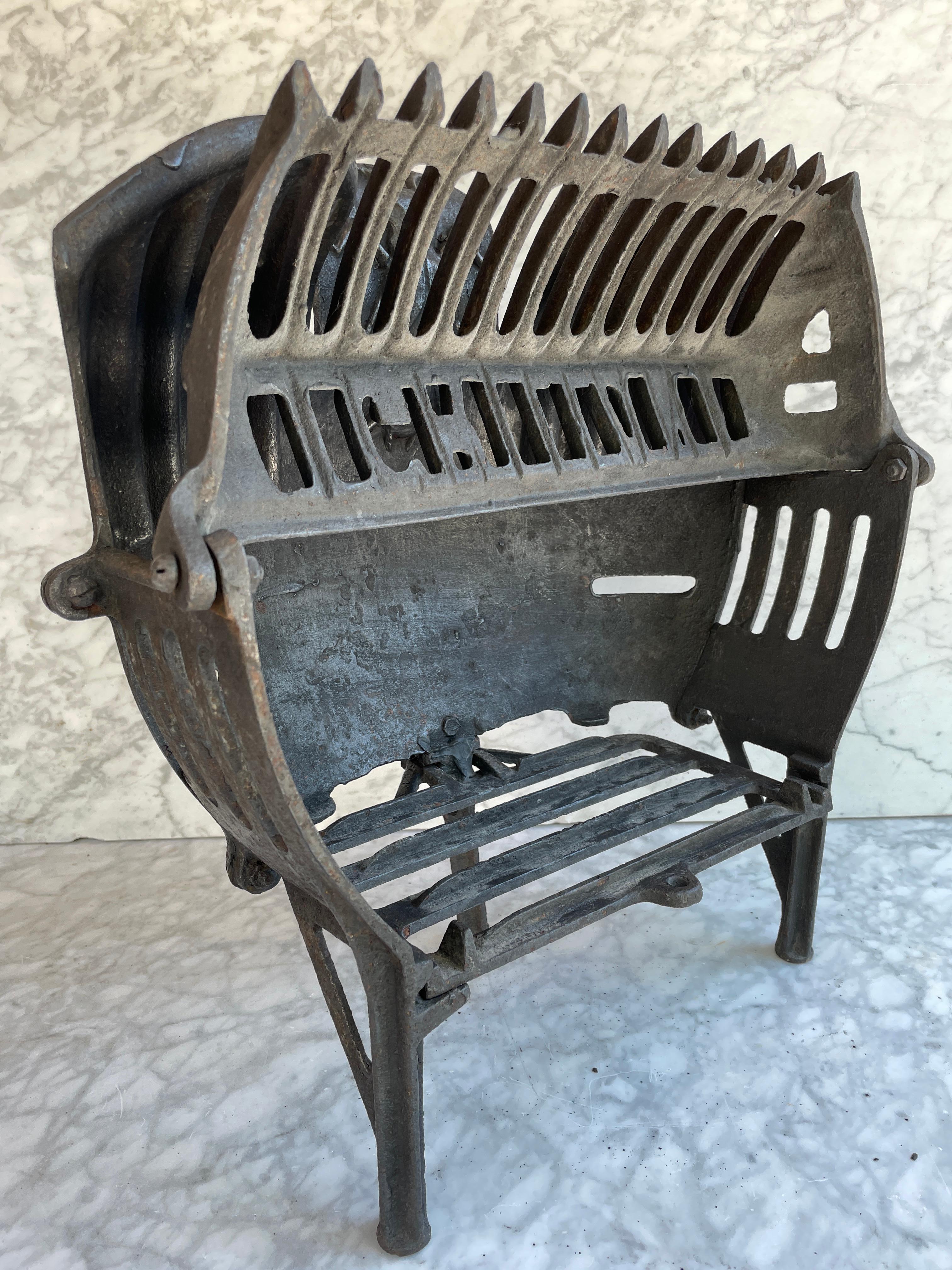 Antique France Cast Iron Fireplace Grate or Basket 