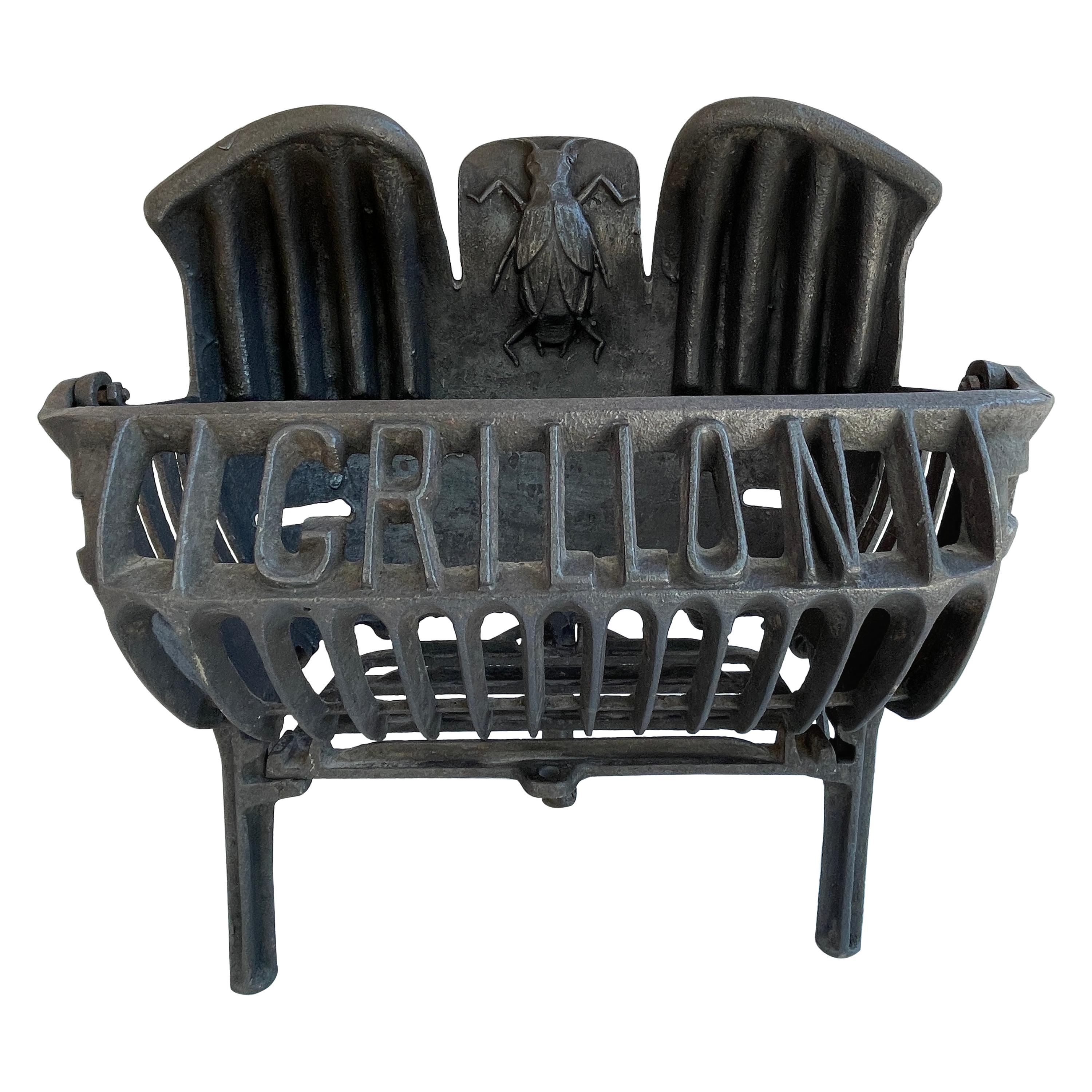 Antique France Cast Iron Fireplace Grate or Basket "Grillon" For Sale