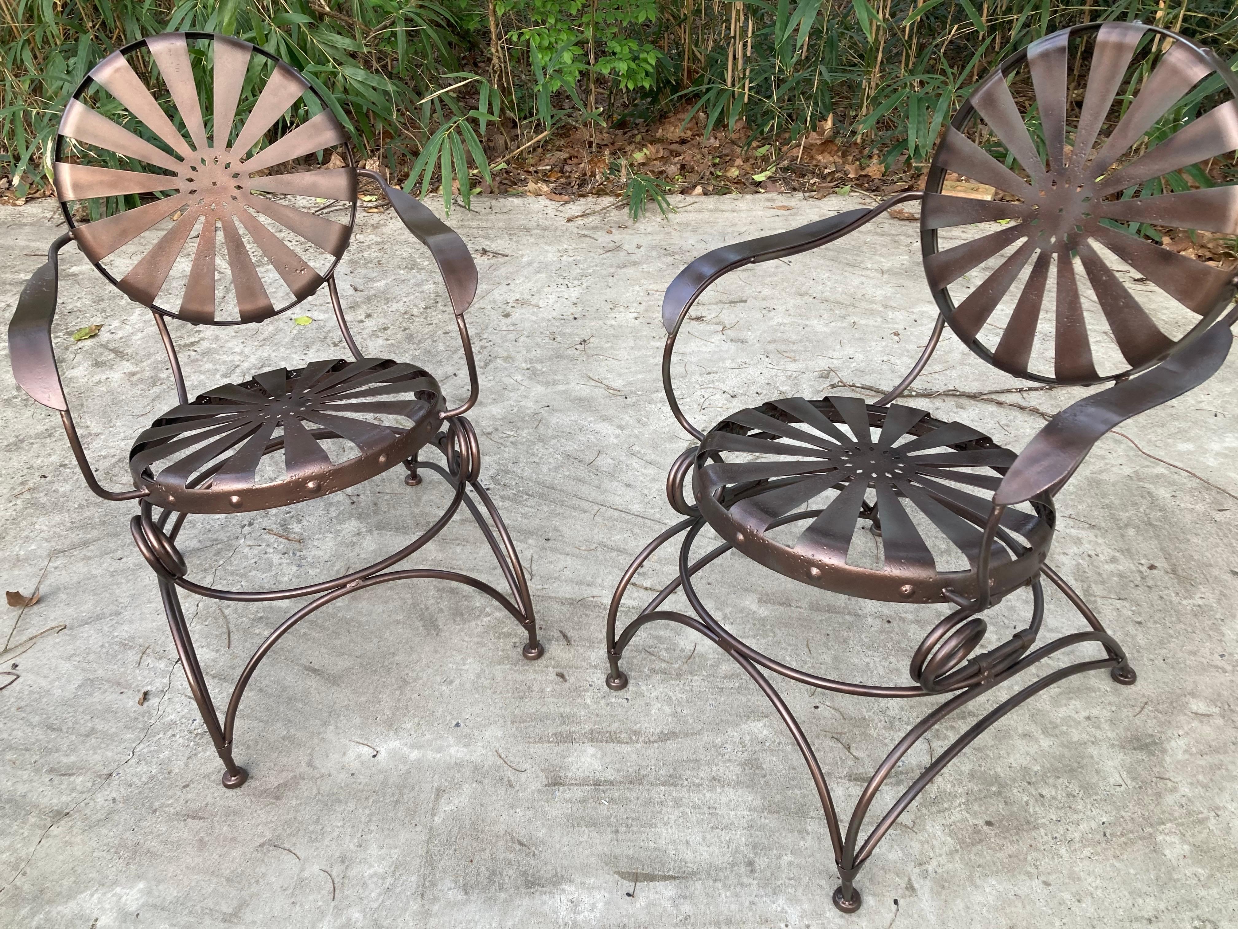 early 20th century carre petite rockers. perfect for the mediterranean garden enthusiast. these have been sandblasted, professional primed and paint in a satin bronzed dark copper hue

no maker’s mark

24 w 25 d 35 tall


shipping from athens, ga