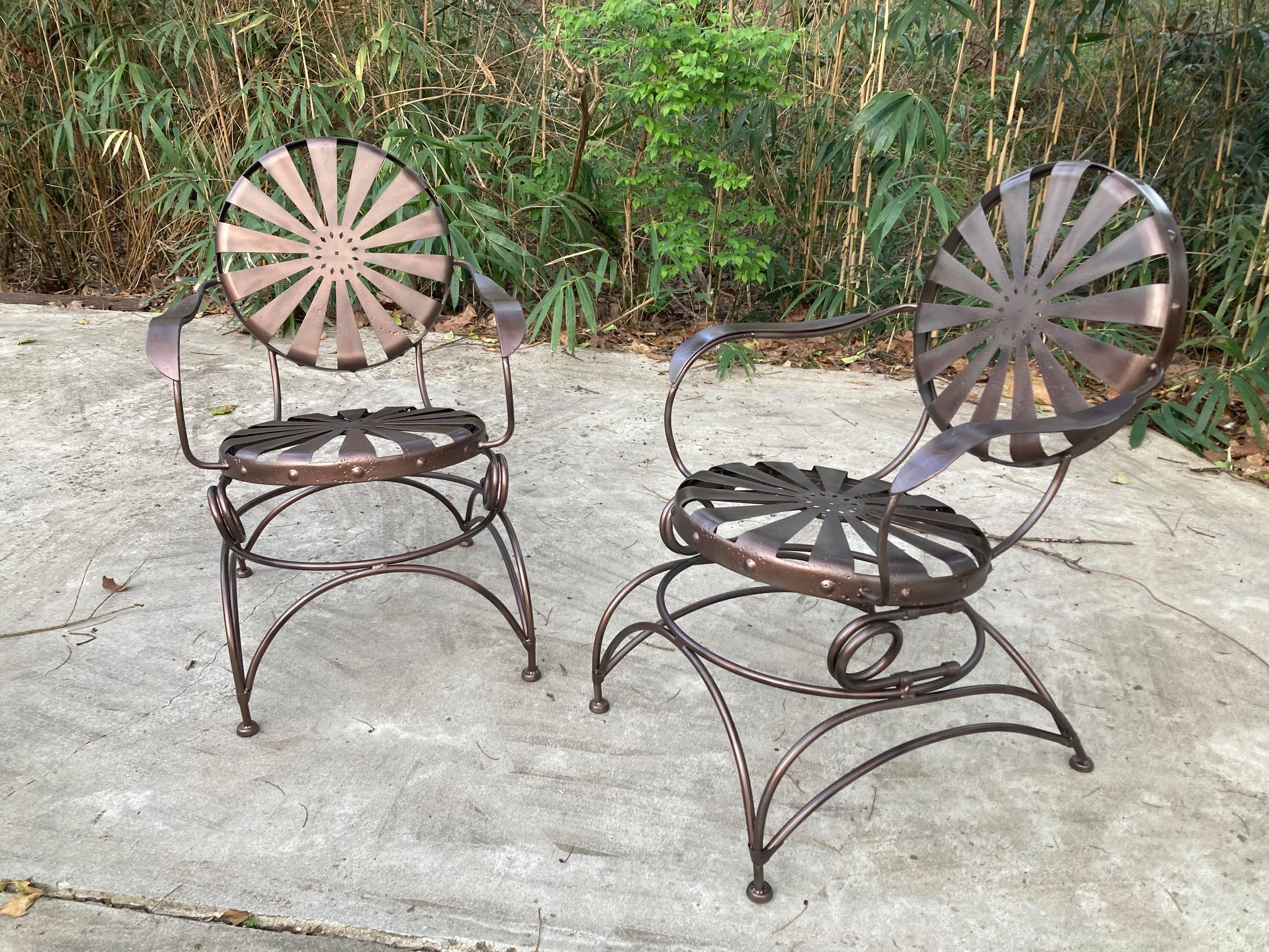 early 20th century carre petite rockers. perfect for the mediterranean garden enthusiast. these have been sandblasted, professional primed and paint in a satin bronzed dark copper hue

no maker’s mark

24 w 25 d 35 tall


shipping from athens, ga