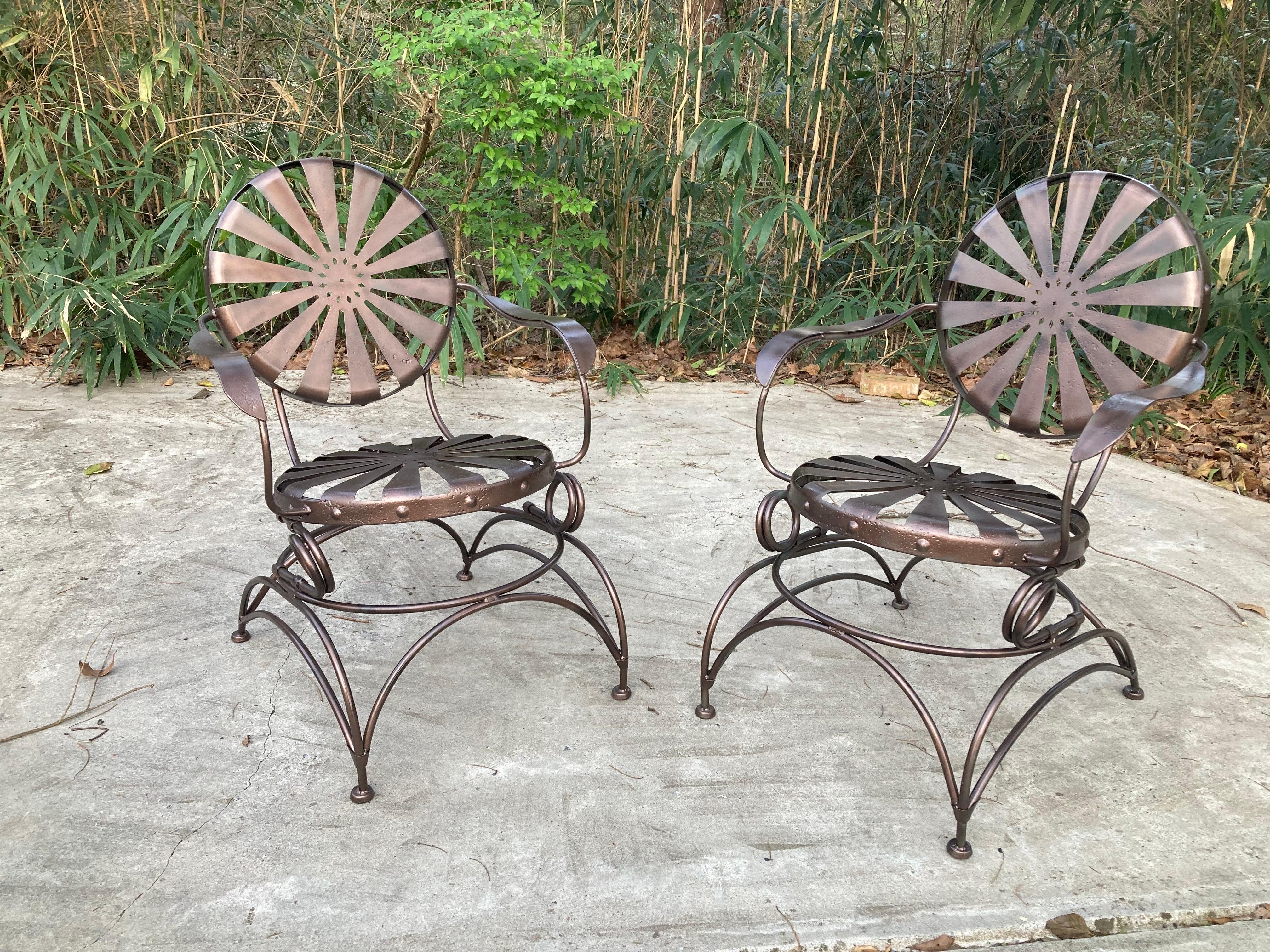 Iron antique francois carre rocking patio chairs For Sale