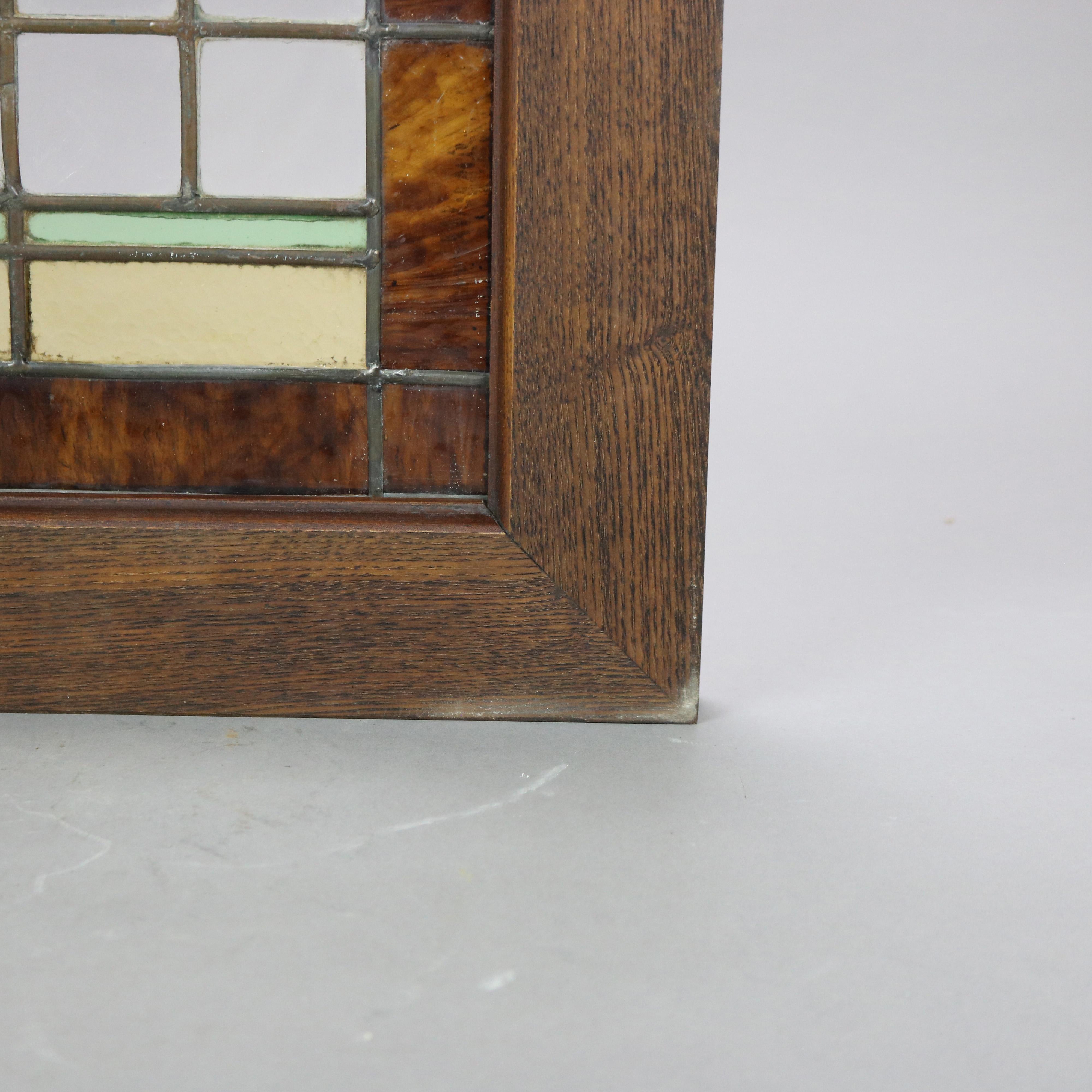 Antique Frank Lloyd Style Arts & Crafts Prairie Style Stained Glass Window C1920 6