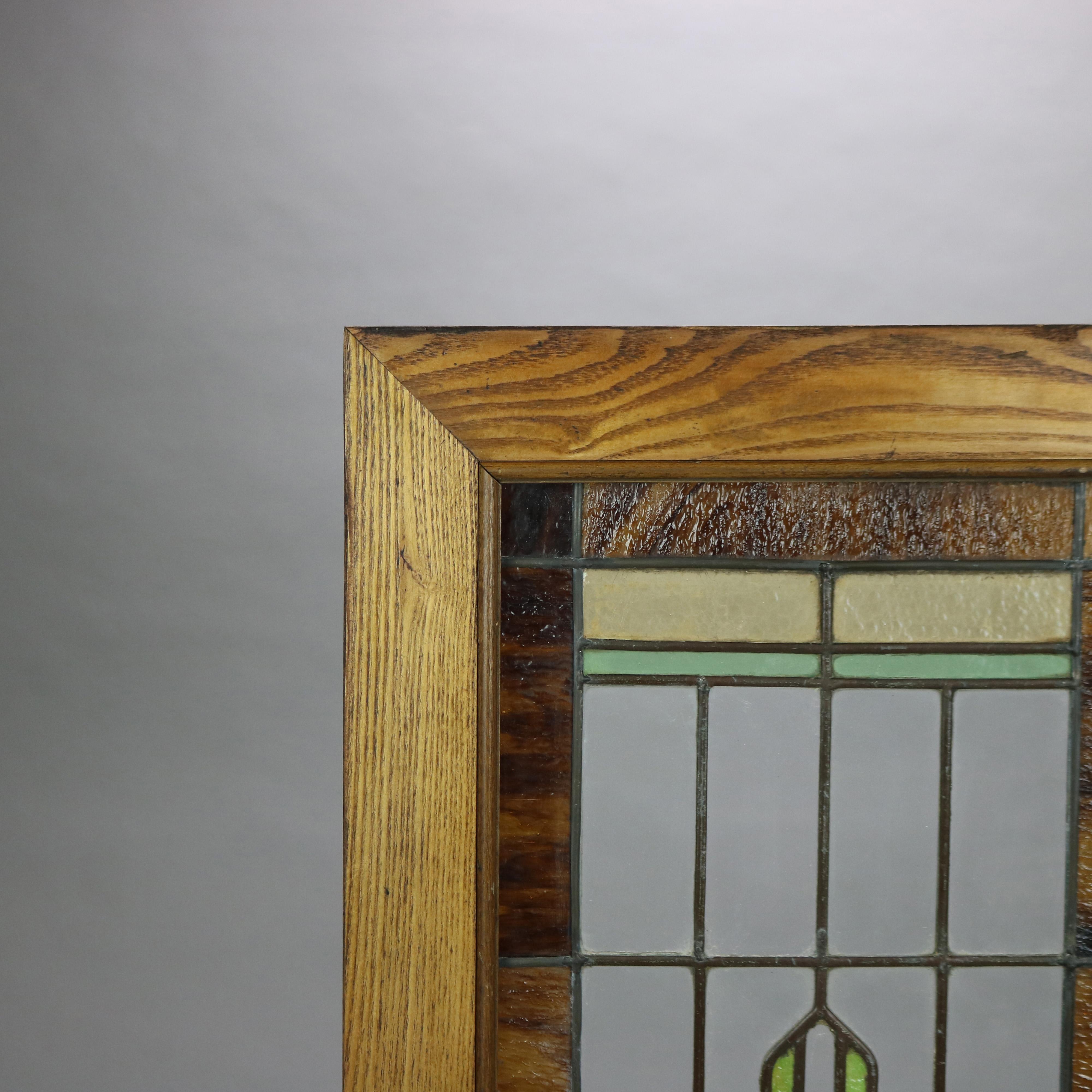 20th Century Antique Frank Lloyd Style Arts & Crafts Prairie Style Stained Glass Window C1920