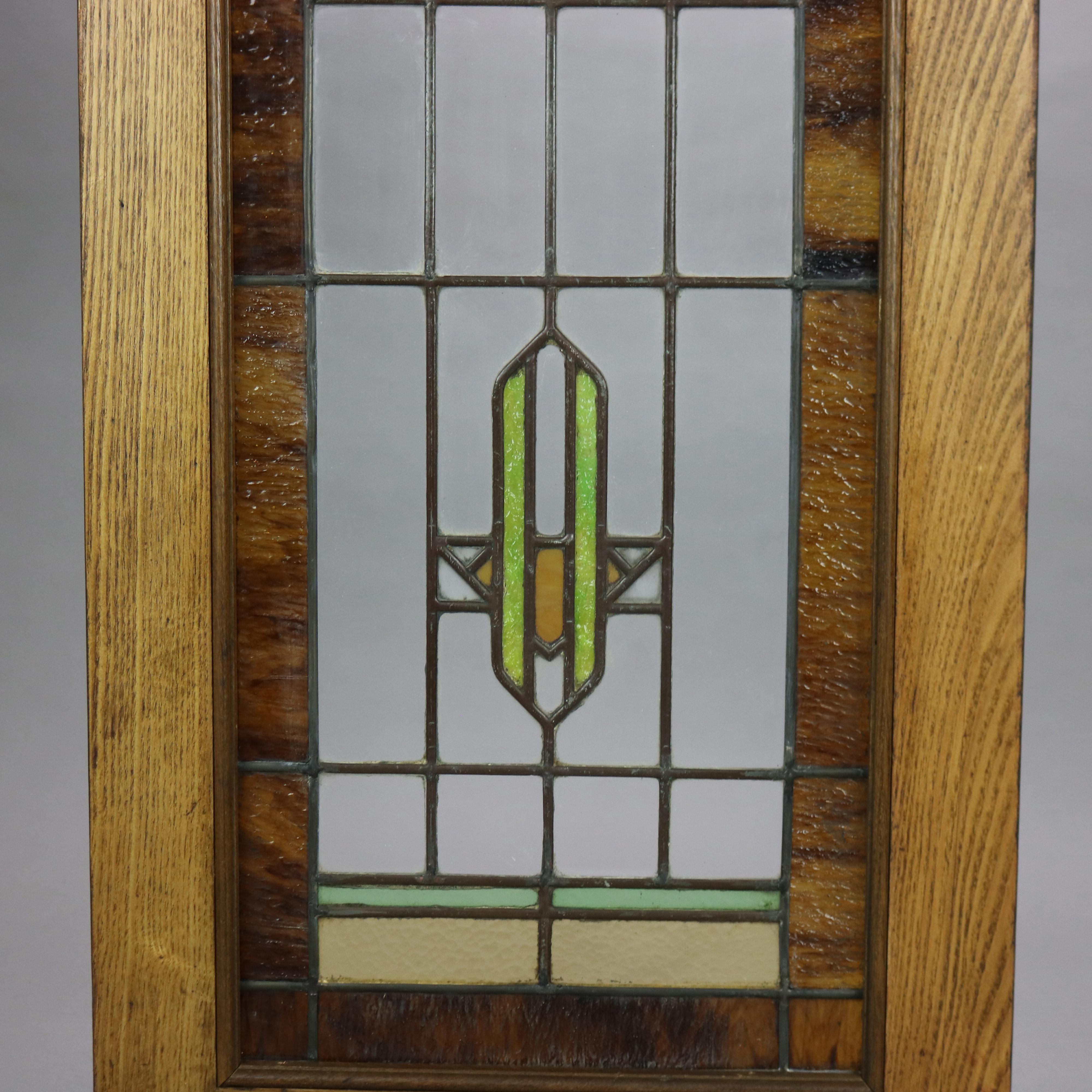 Antique Frank Lloyd Style Arts & Crafts Prairie Style Stained Glass Window C1920 1