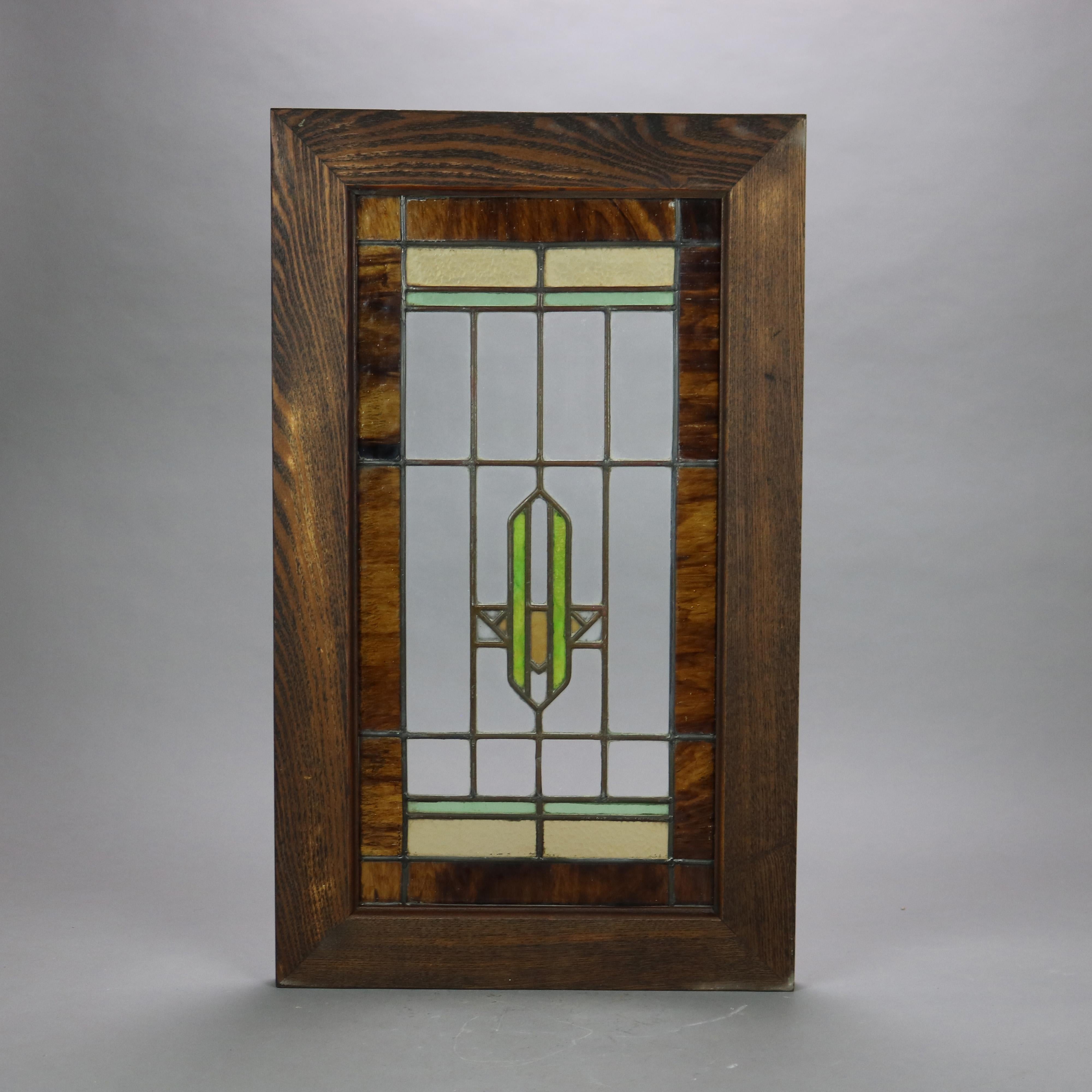 Antique Frank Lloyd Style Arts & Crafts Prairie Style Stained Glass Window C1920 2