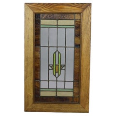 Antique Frank Lloyd Style Arts & Crafts Prairie Style Stained Glass Window C1920