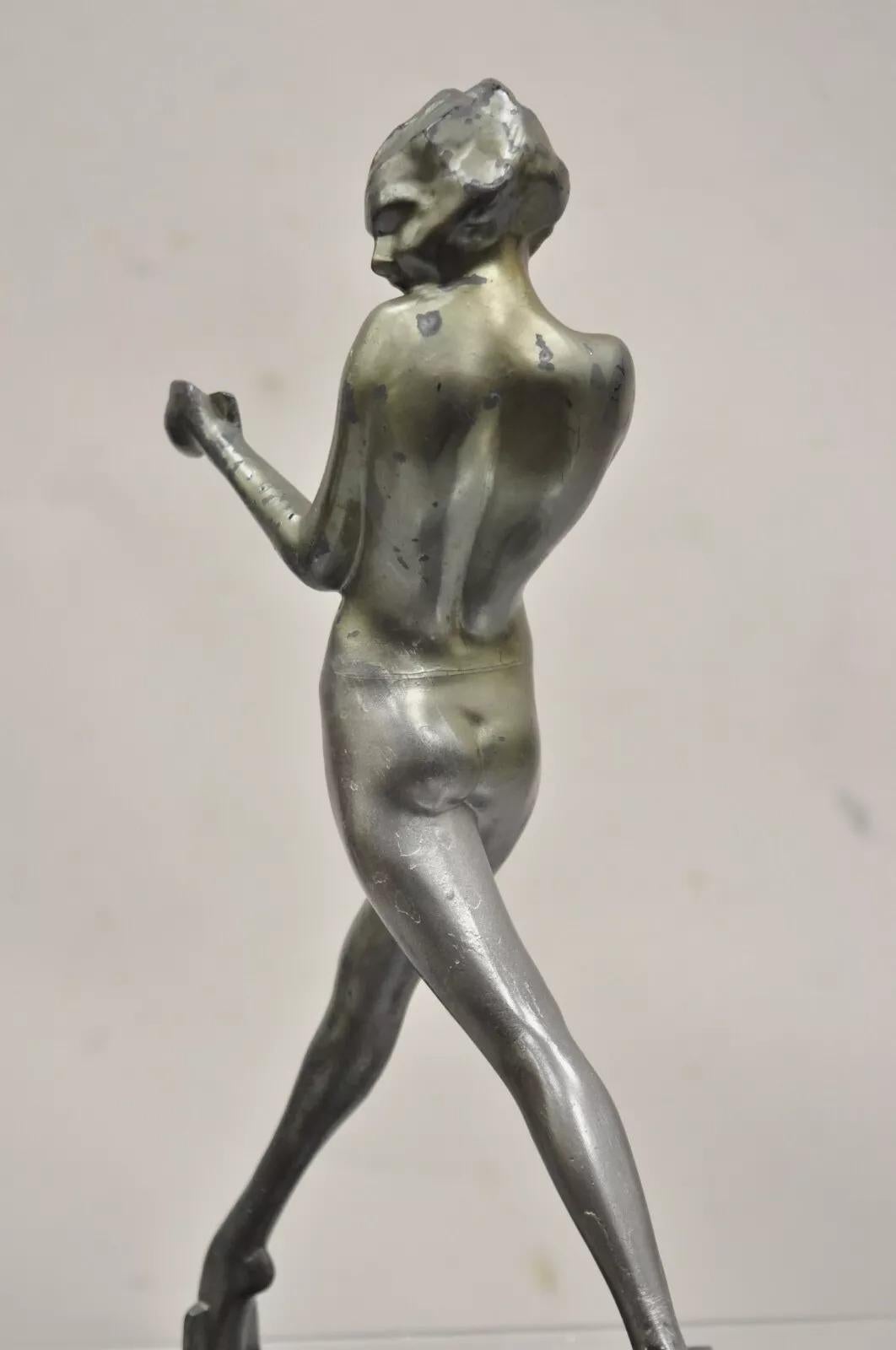 Antiguo Cenicero Frankart Art Decó Figural Metal Femenino Soporte para Fumar en venta 5