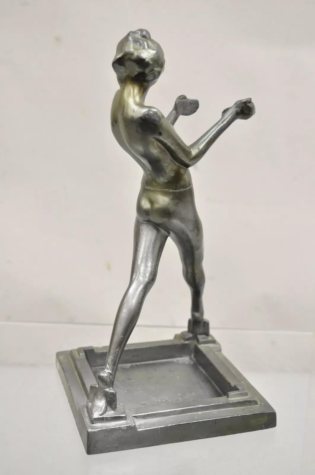 Antiguo Cenicero Frankart Art Decó Figural Metal Femenino Soporte para Fumar en venta 7
