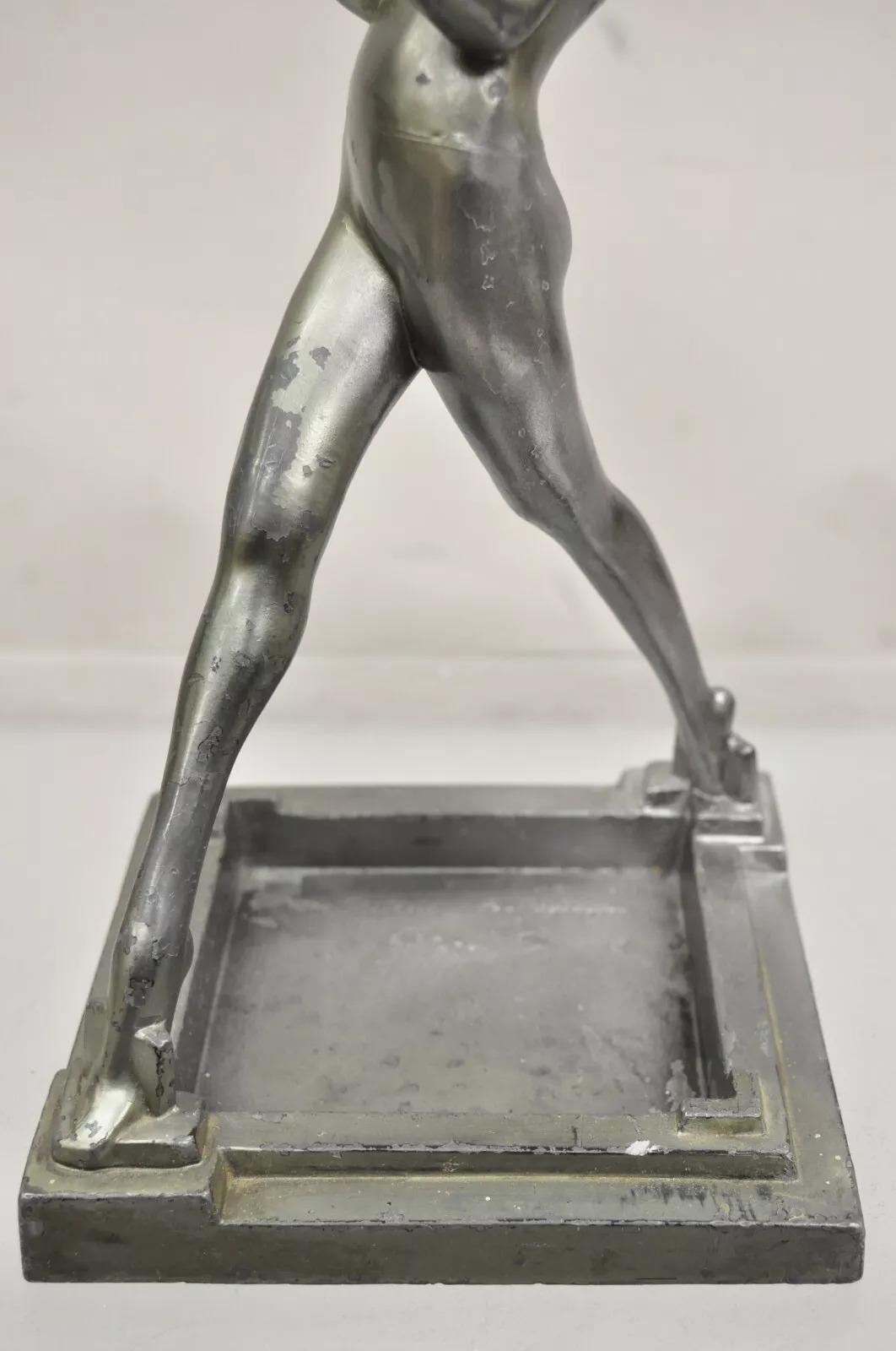 Antiguo Cenicero Frankart Art Decó Figural Metal Femenino Soporte para Fumar en venta 1