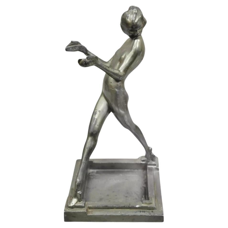 Antique Frankart Art Deco Figural Metal Female Ashtray Smoking Stand