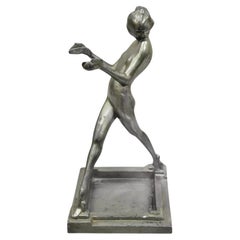 Antiguo Cenicero Frankart Art Decó Figural Metal Femenino Soporte para Fumar