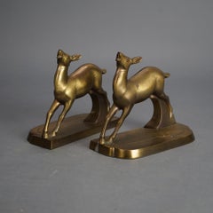 Antique Frankart Art Deco Gilt Cast Metal Figural Deer Bookends C1930