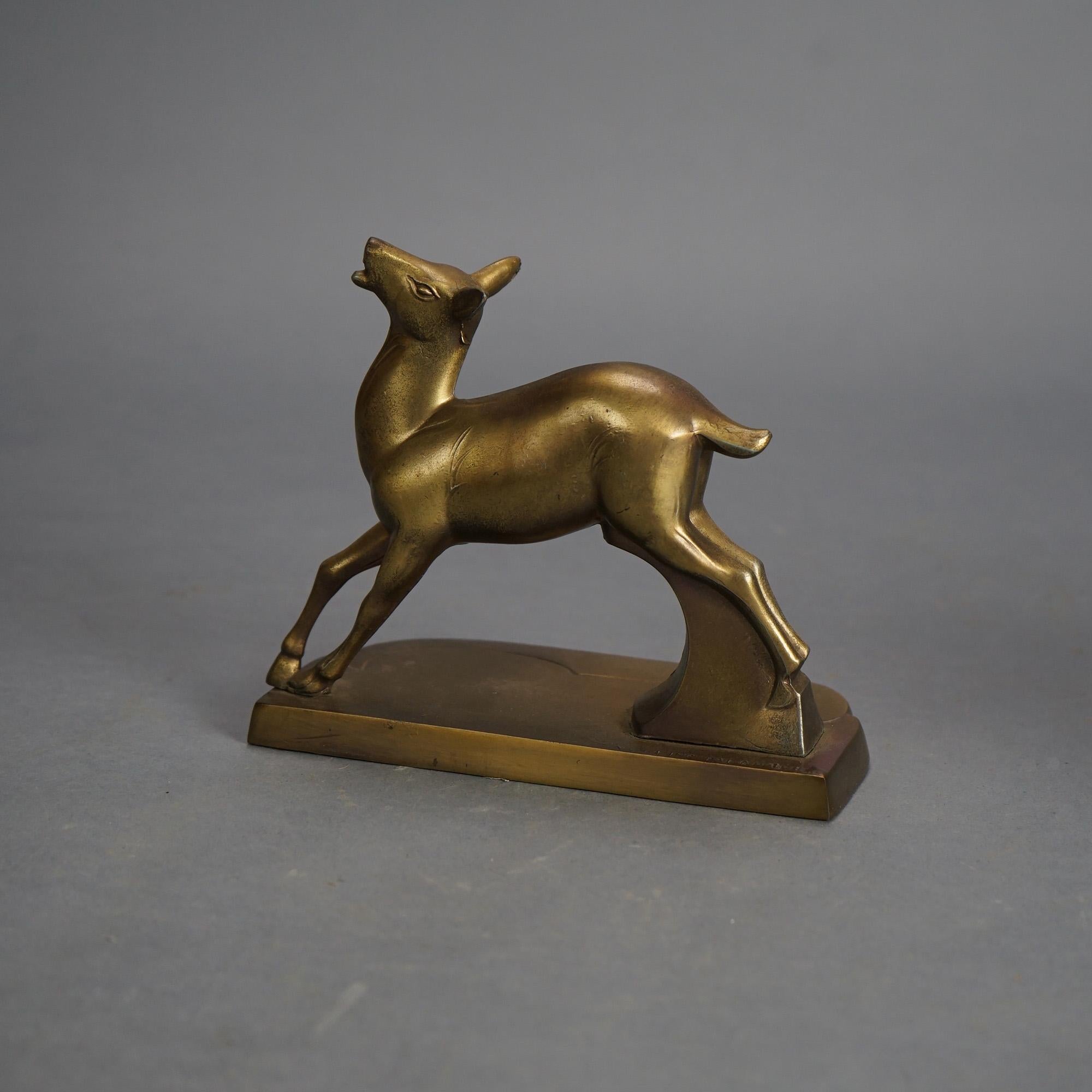 Antique Frankart Art Deco Gilt Cast Metal Figural Deer Bookends C1930 For Sale 1