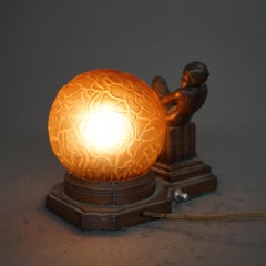 Antique Frankart Figural Nude Table Lamp with Textured Globe C1920