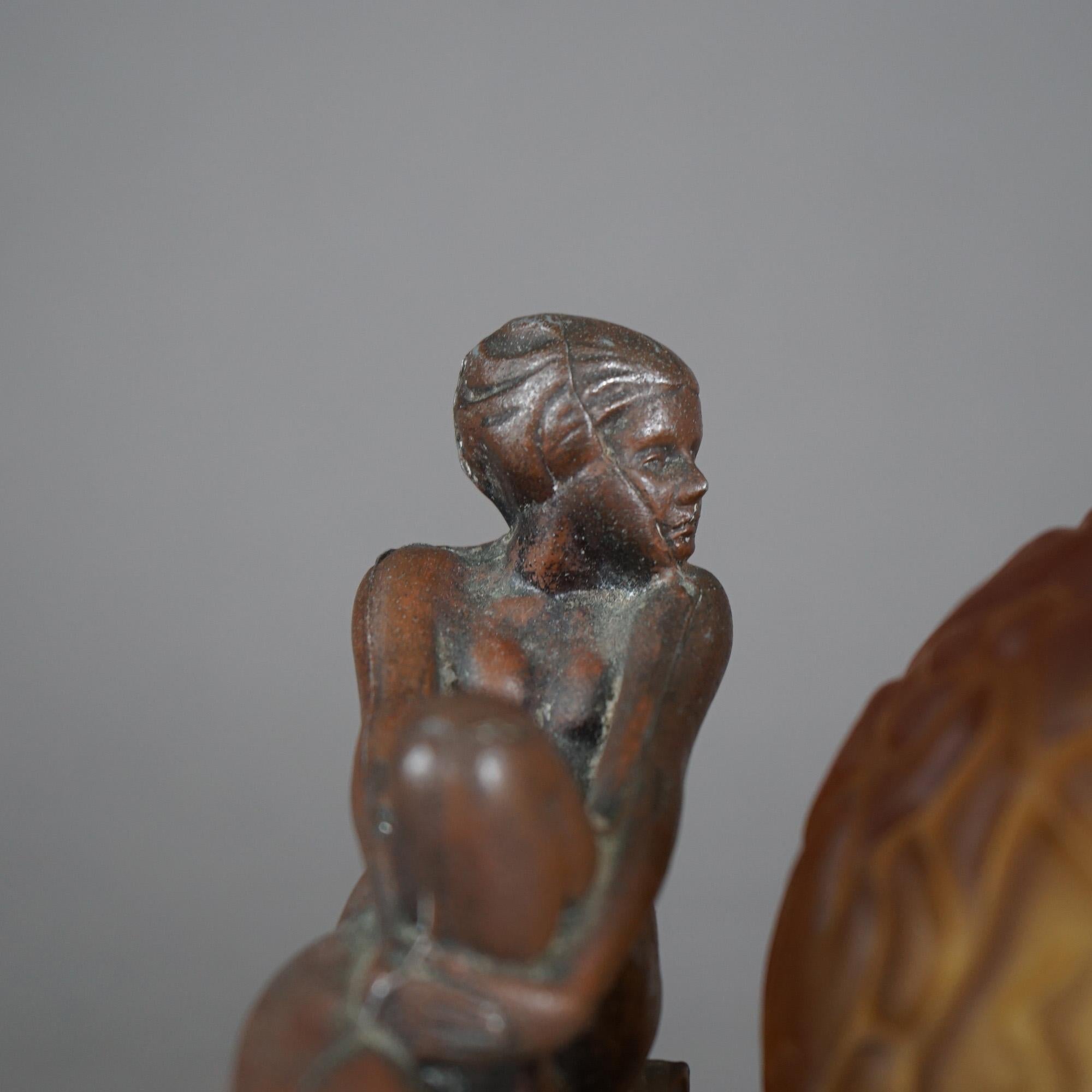 Antique Frankart Figural Nude Table Lamp with Textured Globe C1920 In Good Condition In Big Flats, NY
