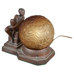 Antique Frankart Figural Nude Table Lamp with Textured Globe C1920