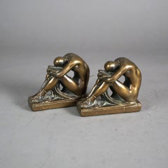 Antique Frankart School Art Deco Bronze Clad Bookends with Women Figures C1920