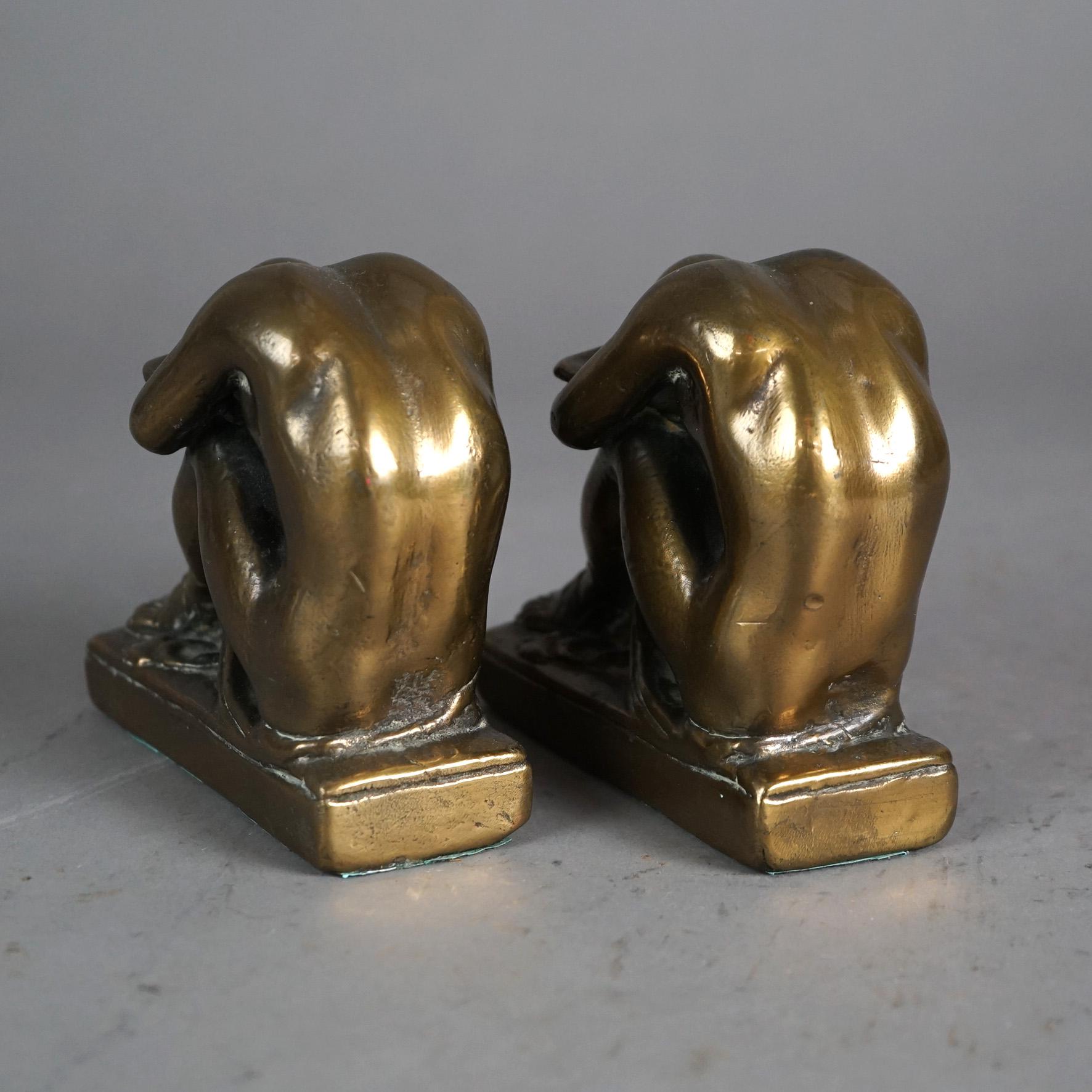 Cast Antique Frankart School Art Deco Bronze Clad Bookends with Women Figures C1920