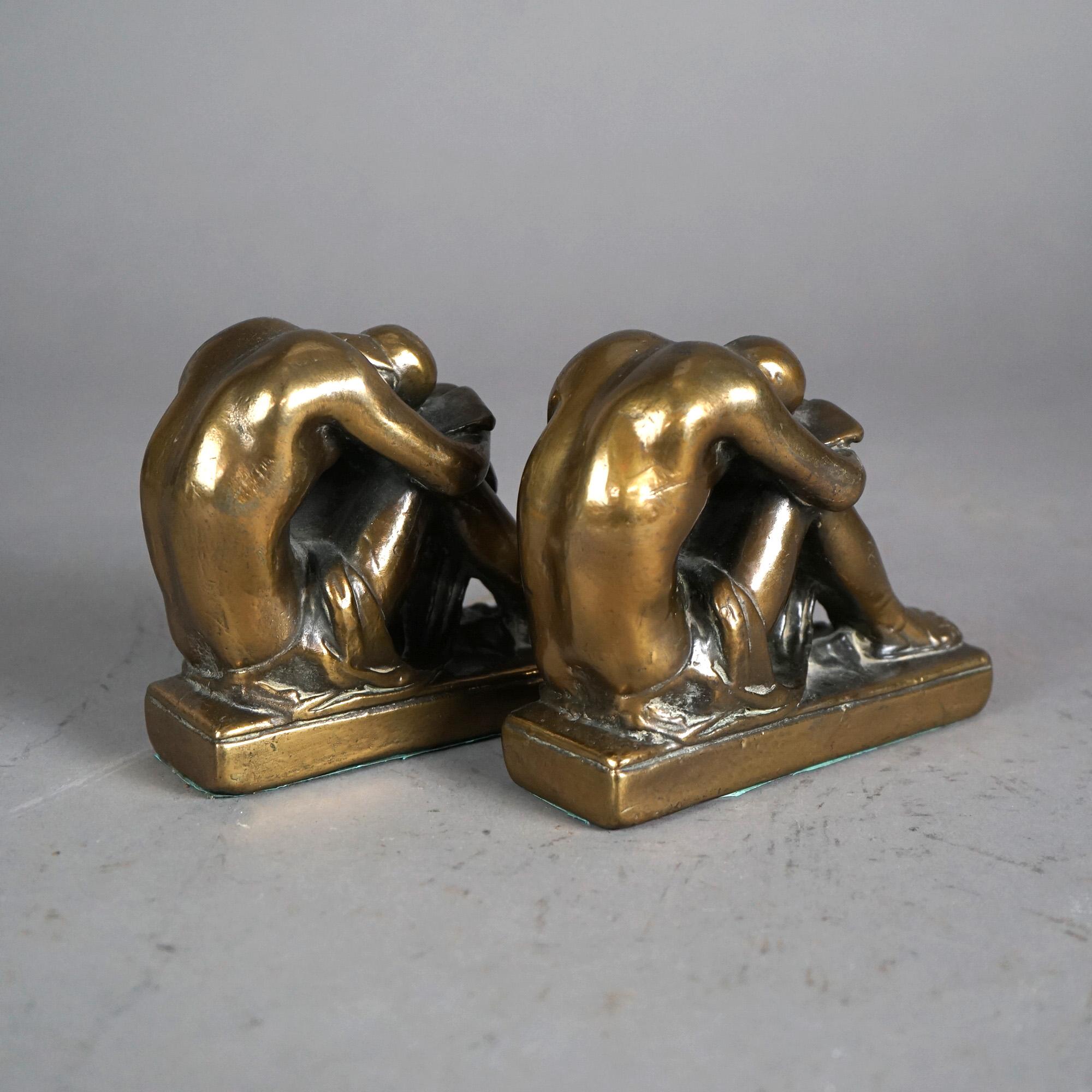 Antique Frankart School Art Deco Bronze Clad Bookends with Women Figures C1920 In Good Condition In Big Flats, NY