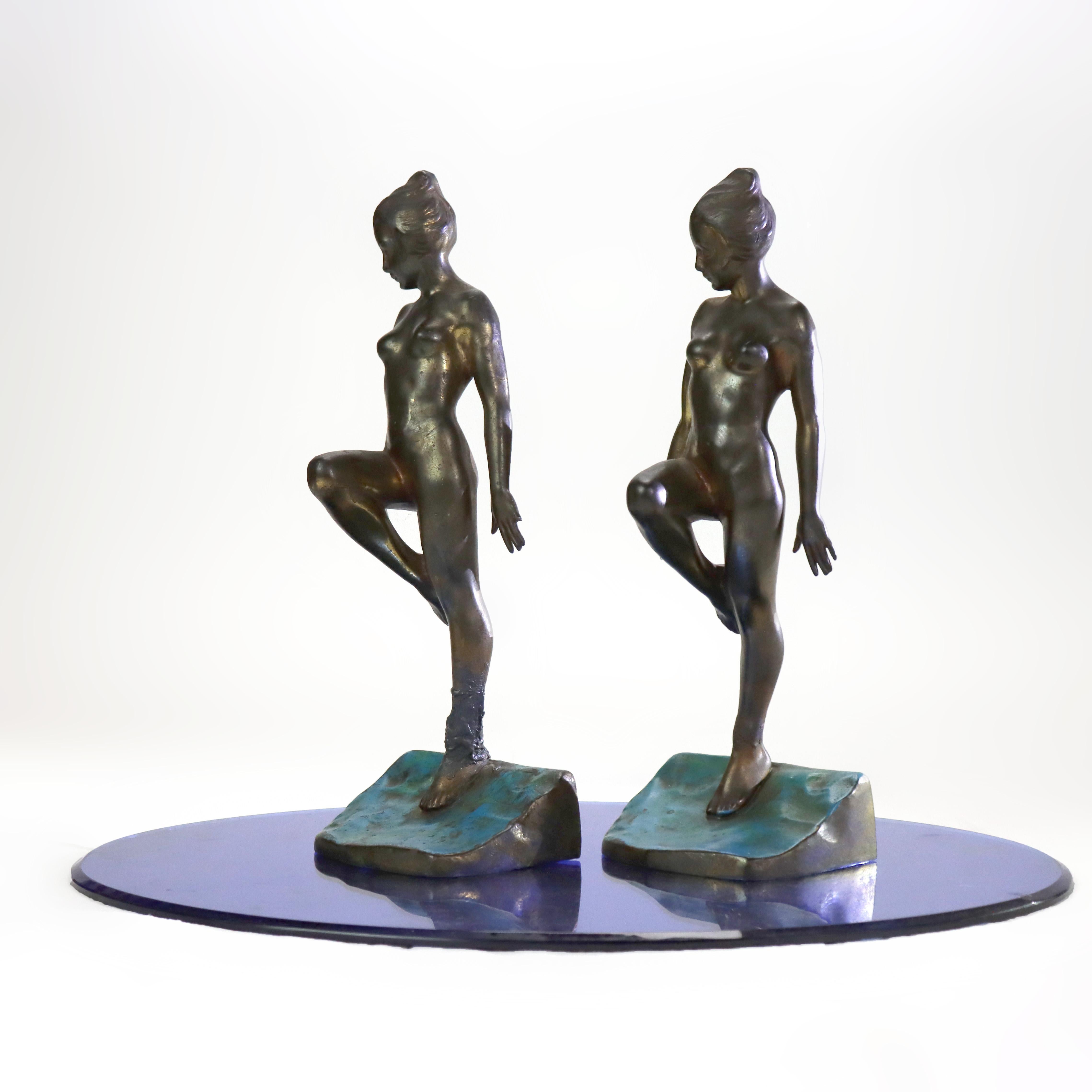 Art déco Antique Frankart School Art Deco Bronzed Figural Bookends C1930 en vente