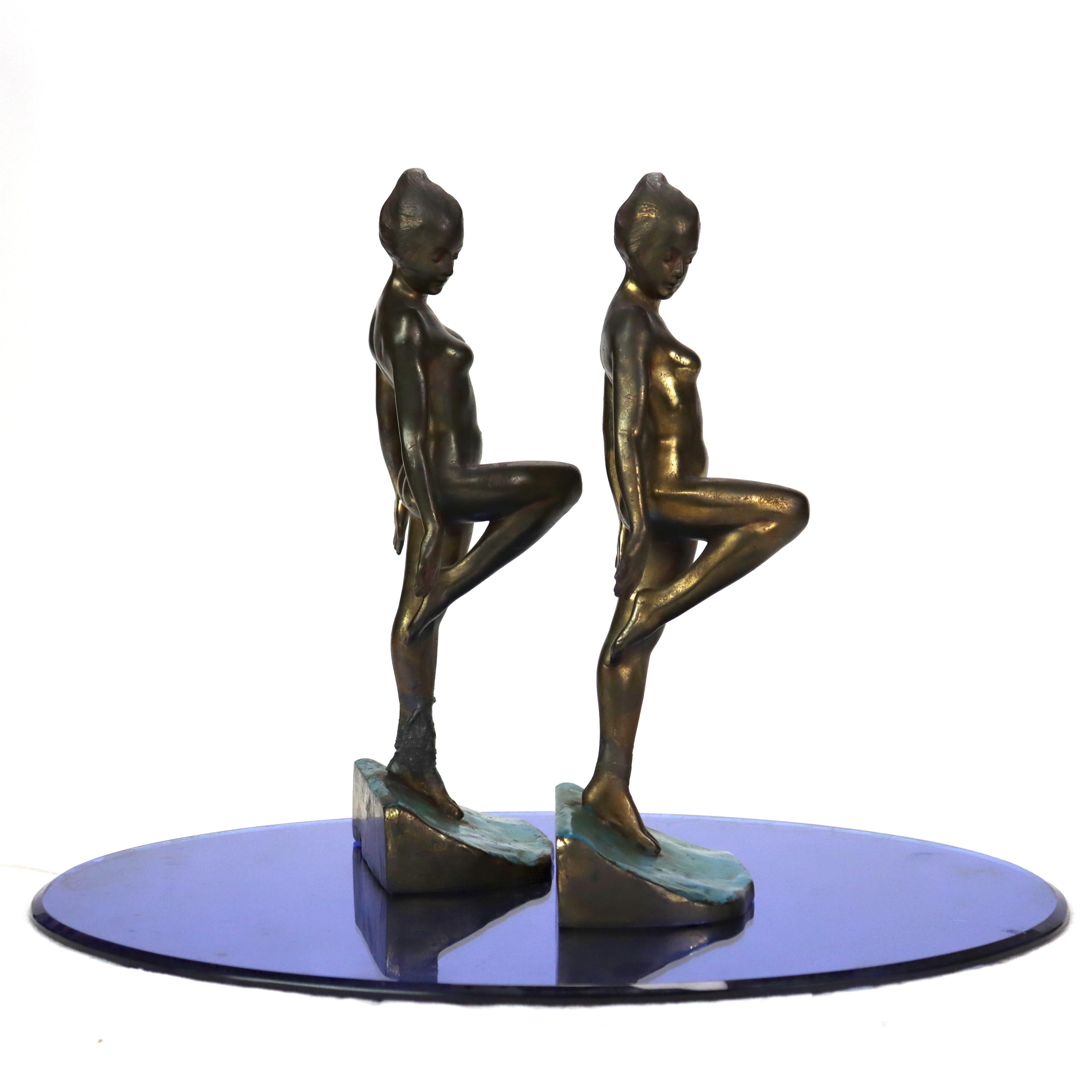 Antique Frankart School Art Deco Bronzed Figural Bookends C1930 Bon état - En vente à Big Flats, NY