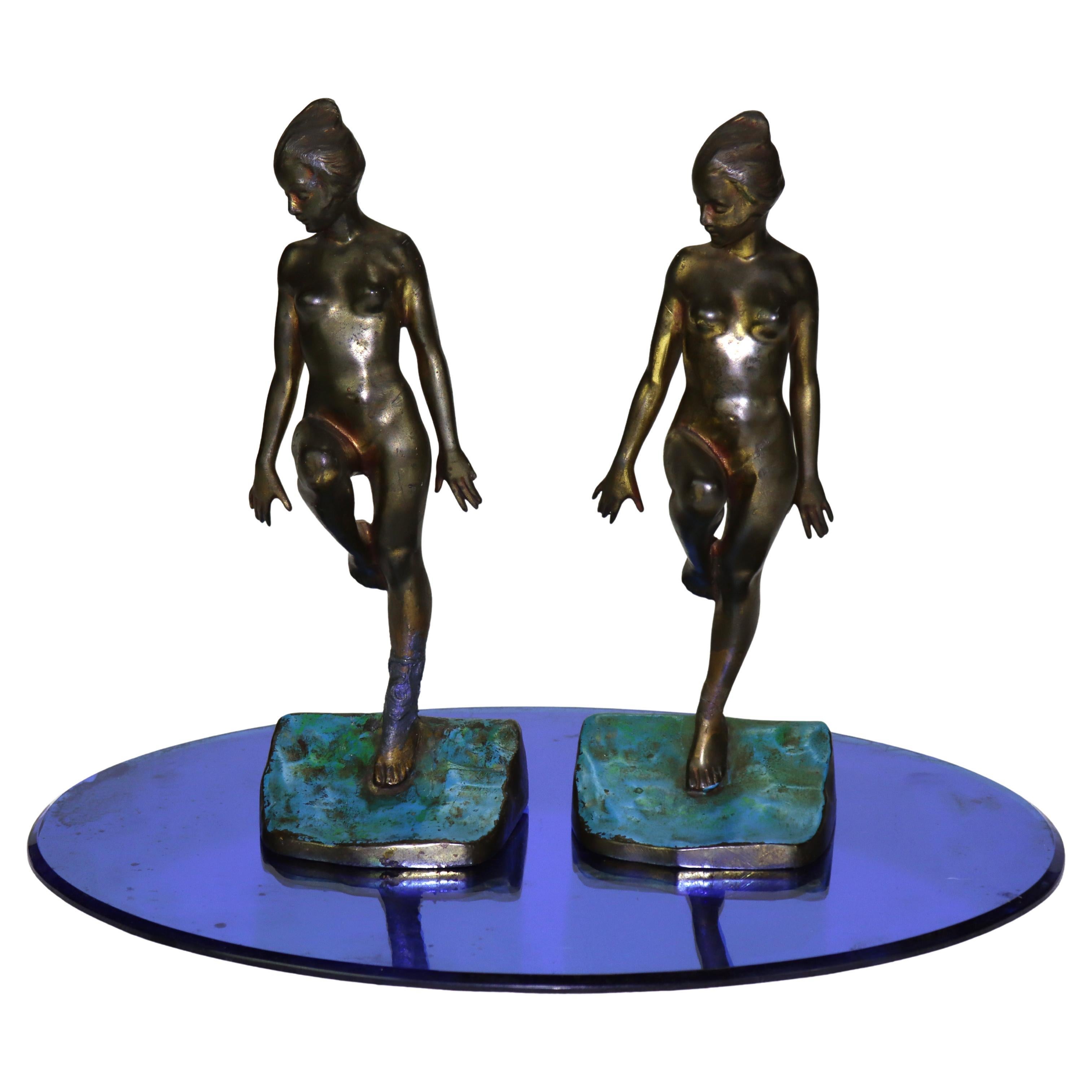 Antique Frankart School Art Deco Bronzed Figural Bookends C1930