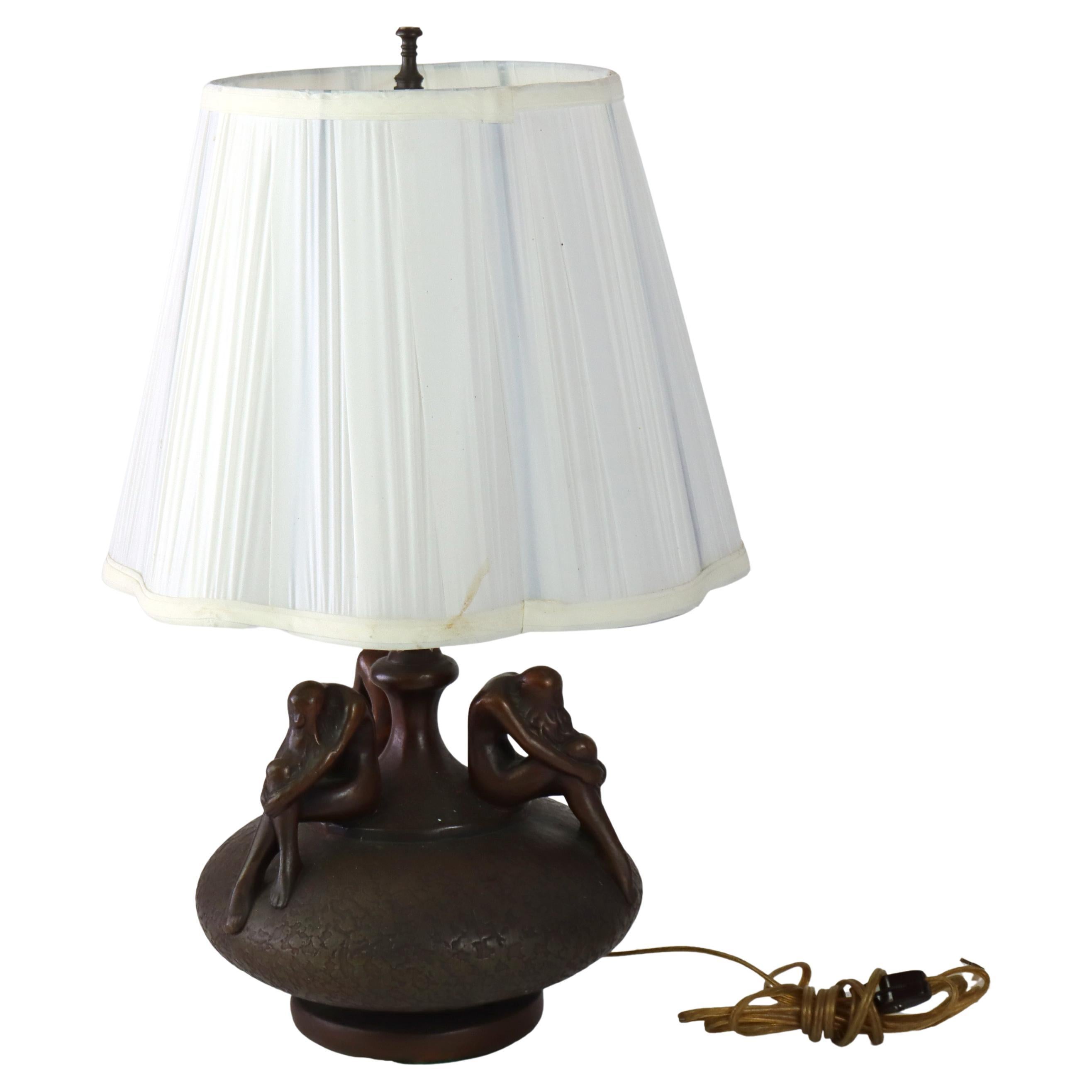 Lámpara de mesa antigua Frankart School Art Decó Figural Bronceada C1920 en venta