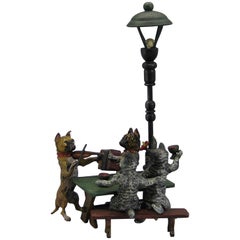 Antique Franz Bergman Austrian Vienna Bronze Cold Paint Cat and Dog Bar Scene