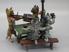 Antike antike Franz Bergman österreichische Wiener Bronze Kaltfarbe Katzen- und Hund Bar-Szene