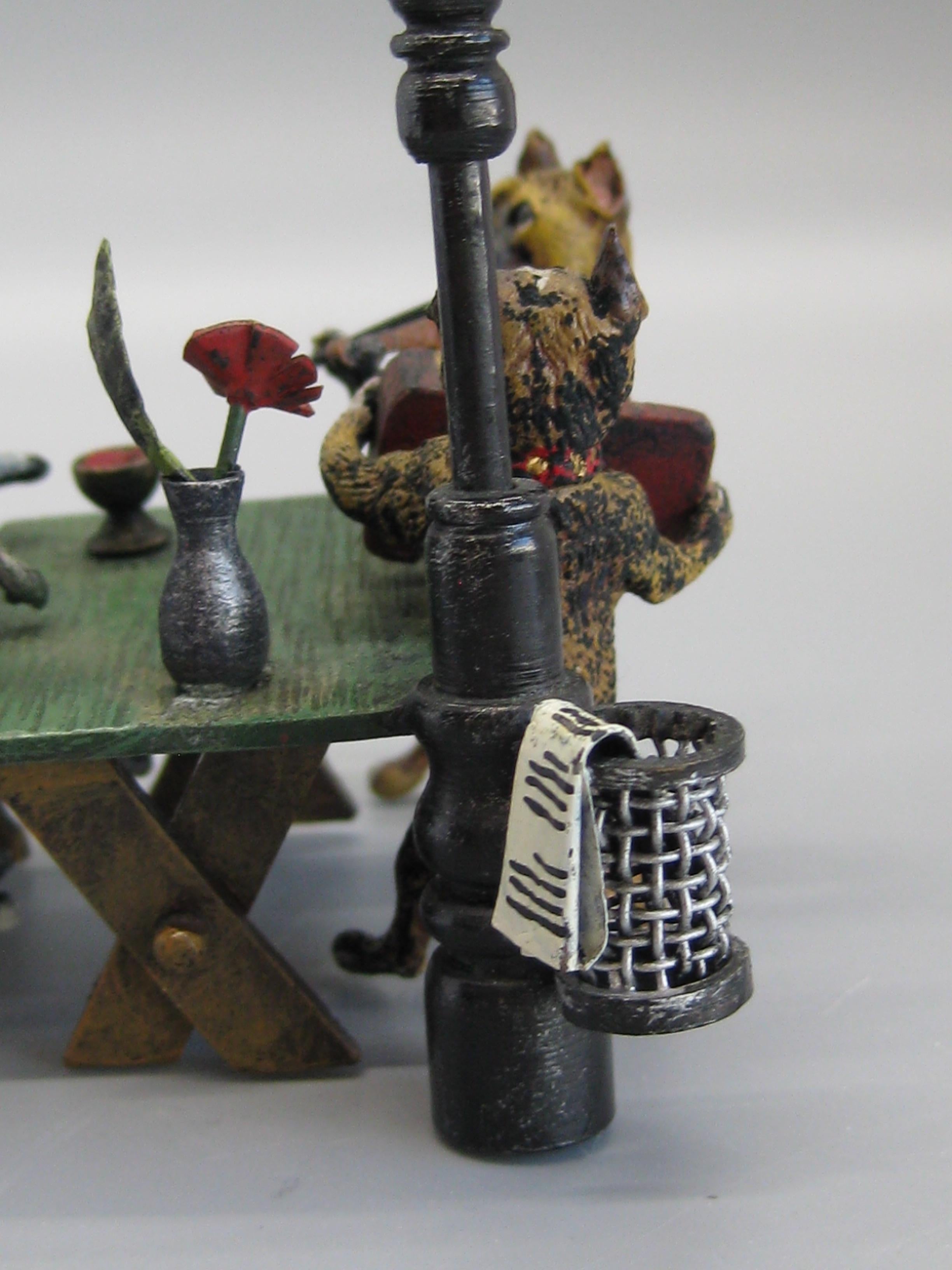 Antique Franz Bergman Austrian Vienna Bronze Cold Paint Cat and Dog Bar Scene 3