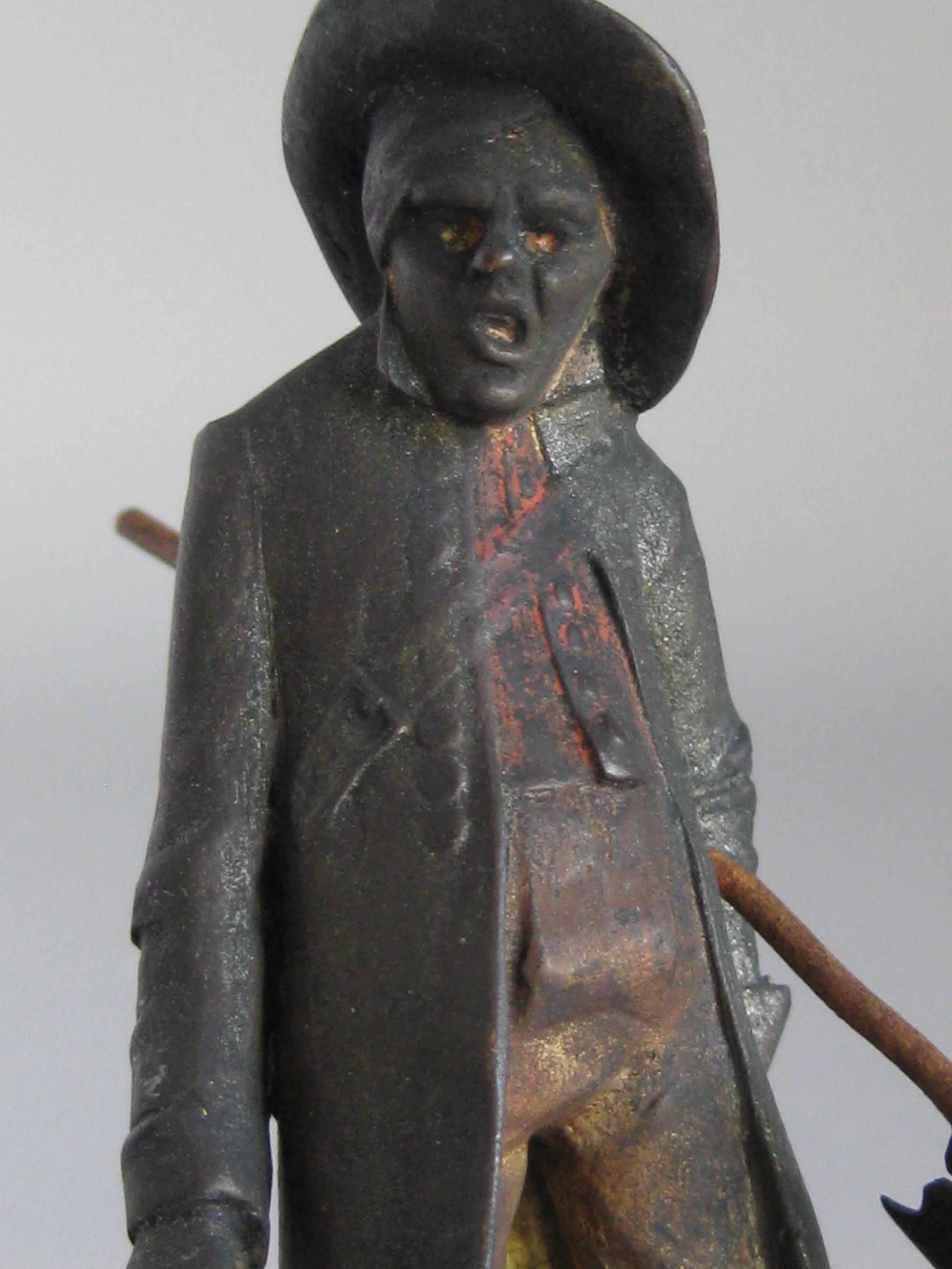 20th Century Antique Franz Bergman Austrian Vienna Bronze Cold Paint Night Watchman Figure For Sale